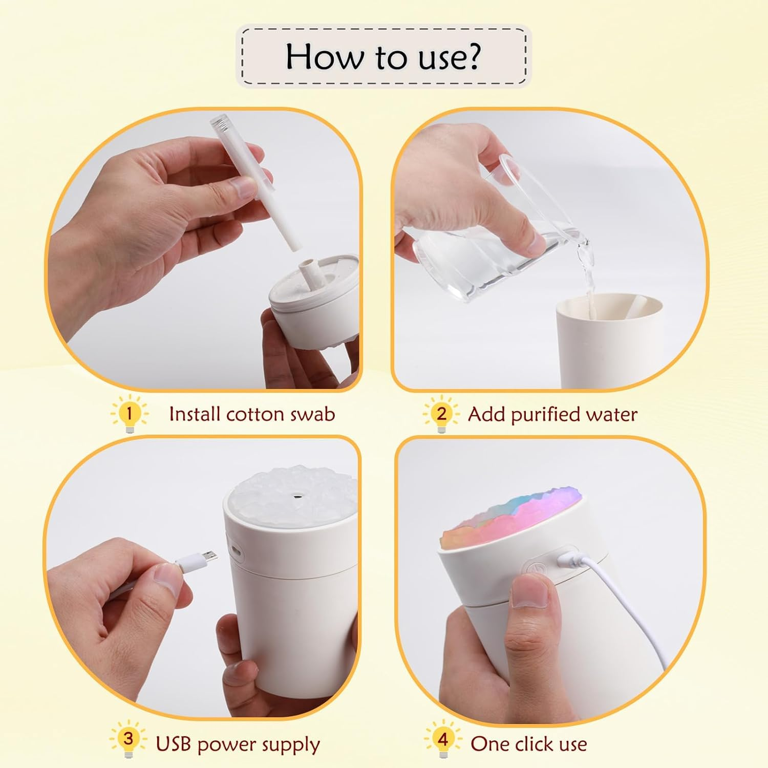 Air Humidifiers for Bedroom, Portable Mini Humidifier with 7-Color Night Light, Essential Oil Diffuser USB Cool Mist Humidifier, Auto Shut-Off, 2 Mist Modes, for Car, Office, Bedroom (220Ml, White) image number 1
