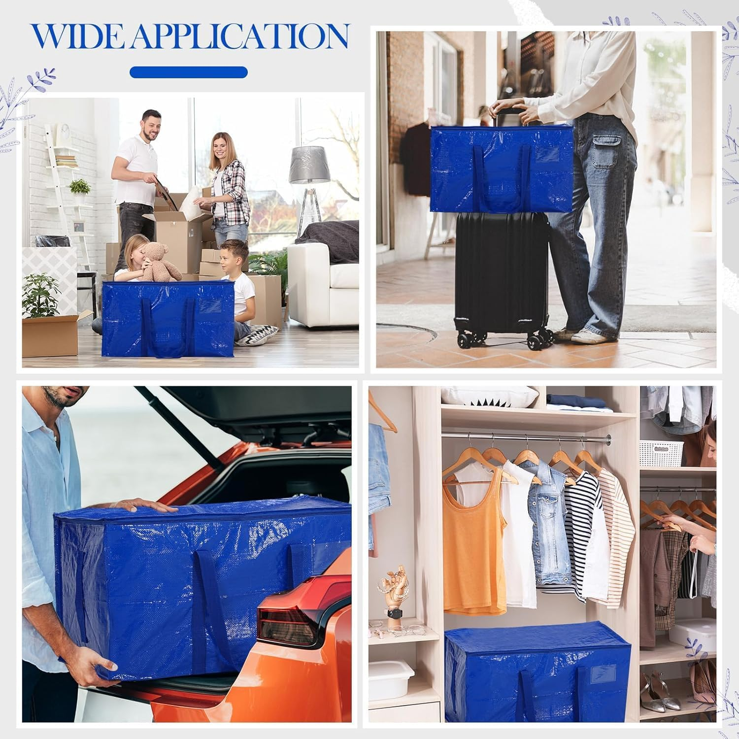 4 Pack Heavy Duty Moving Bags with Zippers and Strong Handles - Packing Bags for Moving, Storage, Travel, Camping, Space-Saving Alternative to Moving Boxes, College Essentials, Moving Supplies image number 1