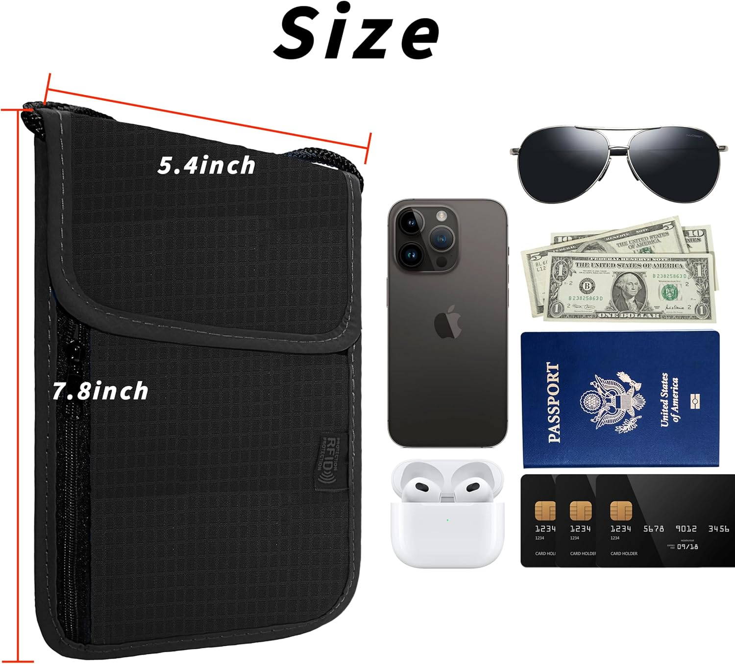 Maiiu Travel Neck Wallet with RFID Blocking &ndash; Passport Holder Organizer Neck Pouch &ndash; Portable Easy to Conceal Travel Pouch, Black, Rfid Blocking - Black image number 6