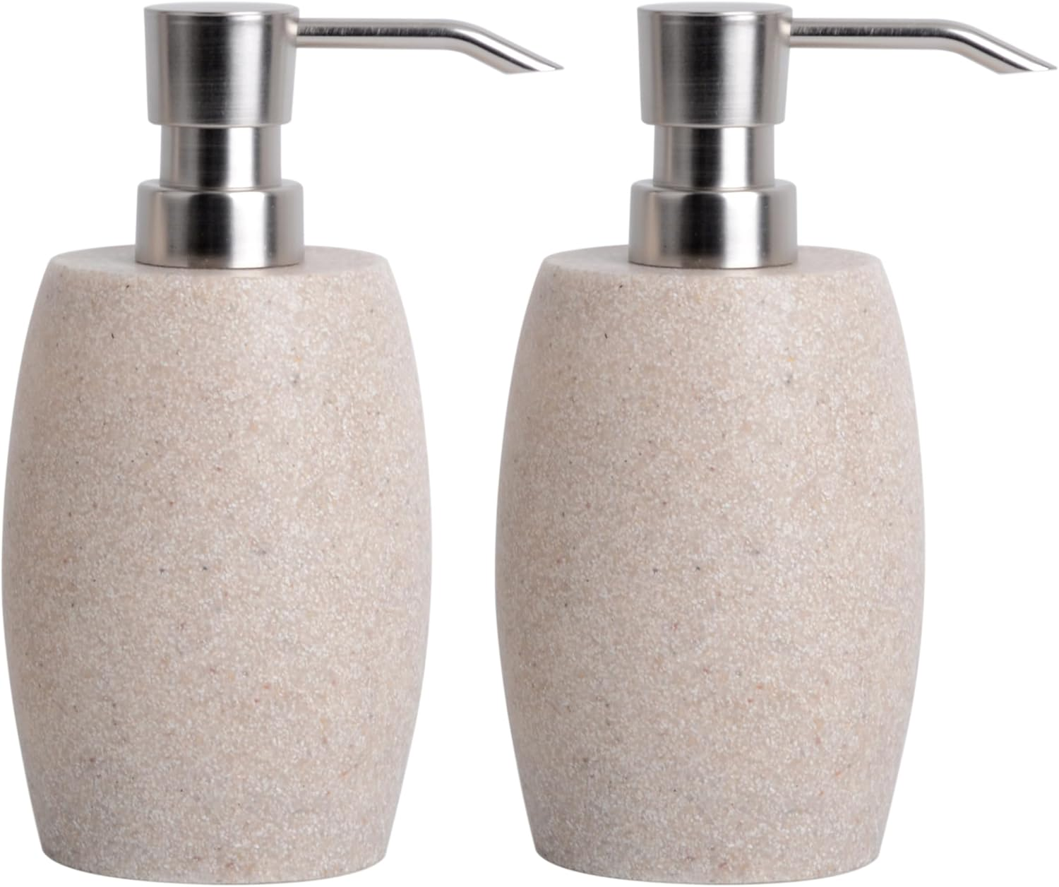 Sandstone Soap Dispenser, 350 Ml Resin Refillable Bottle with Metallic Pump & Waterproof Labels &ndash; White Marble, 2-Pack for Bathroom, Kitchen, Hand Wash & Dish Soap