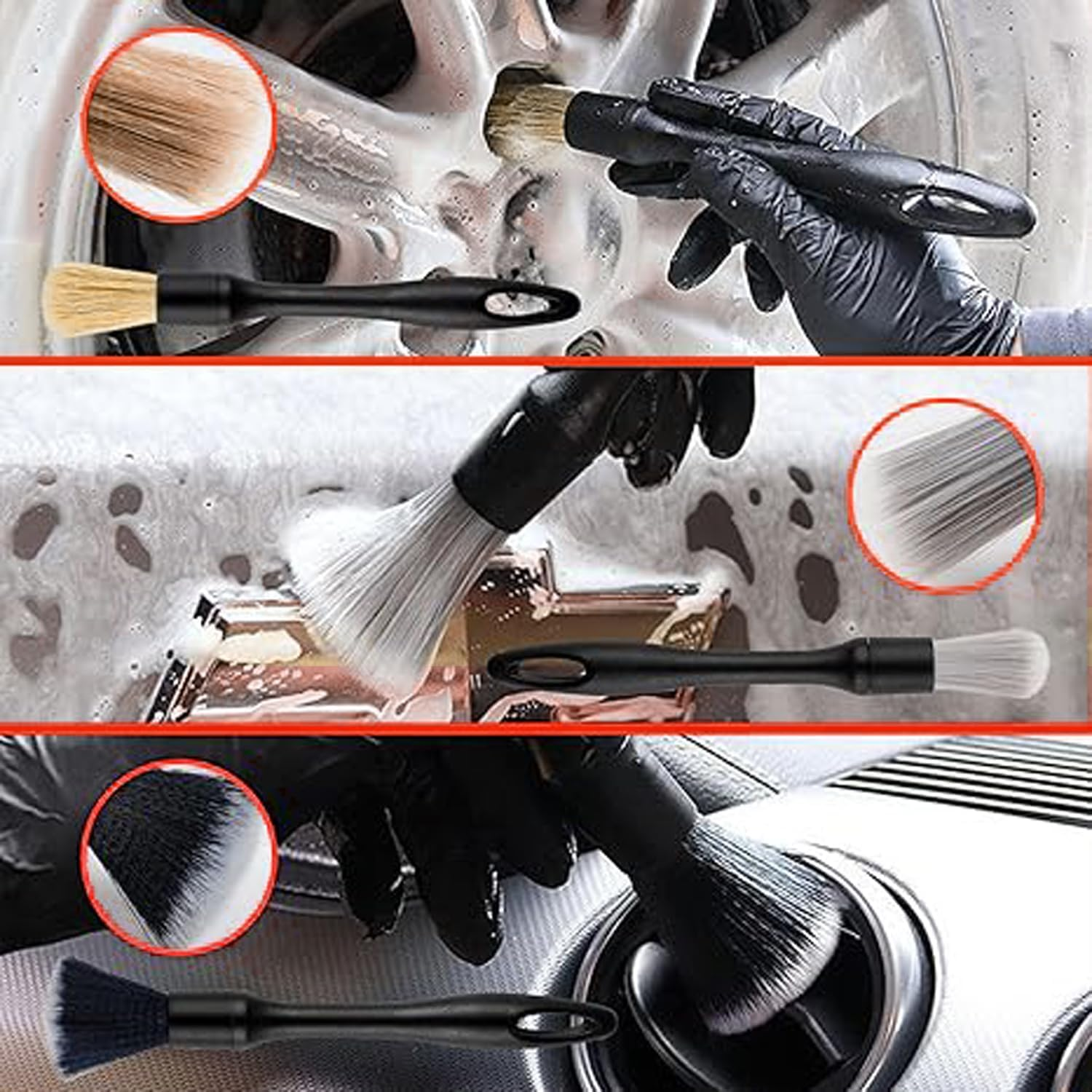Lxcshljx 5Pcs Car Interior Detailing Cleaning Brush Kit, Soft Bristles Auto Detailing Brush Set, Scratch Free Vehicle Dust Removal Brushes, Crevices Cleaning Brush Supplies for Dashboard, Air Vents image number 6