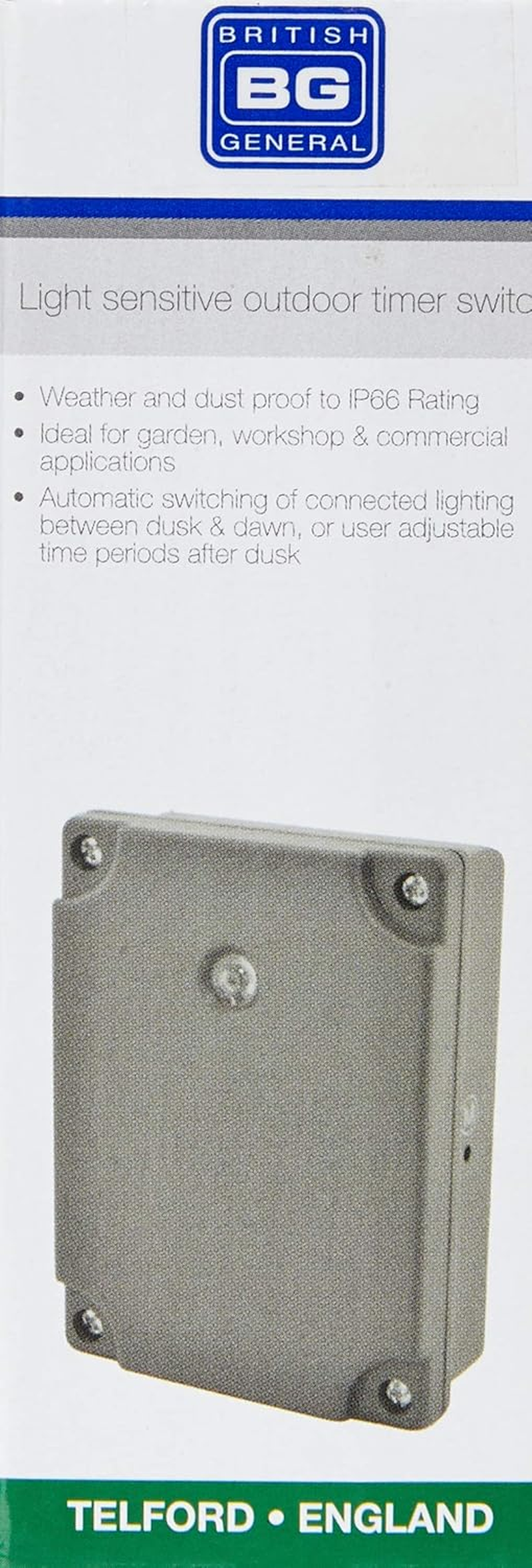 BG Electrical IP55 Dusk-Till-Dawn Outdoor Weatherproof Light Sensor Timer Switch, Grey image number 3