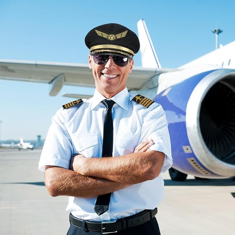 Pilot and Flight Attendant Accessories for Adult Men and Women Costume Accessory Stewardess Outfits Bellhop Hat Scarf Sunglasses Gloves - Dark Black Captain image number 4