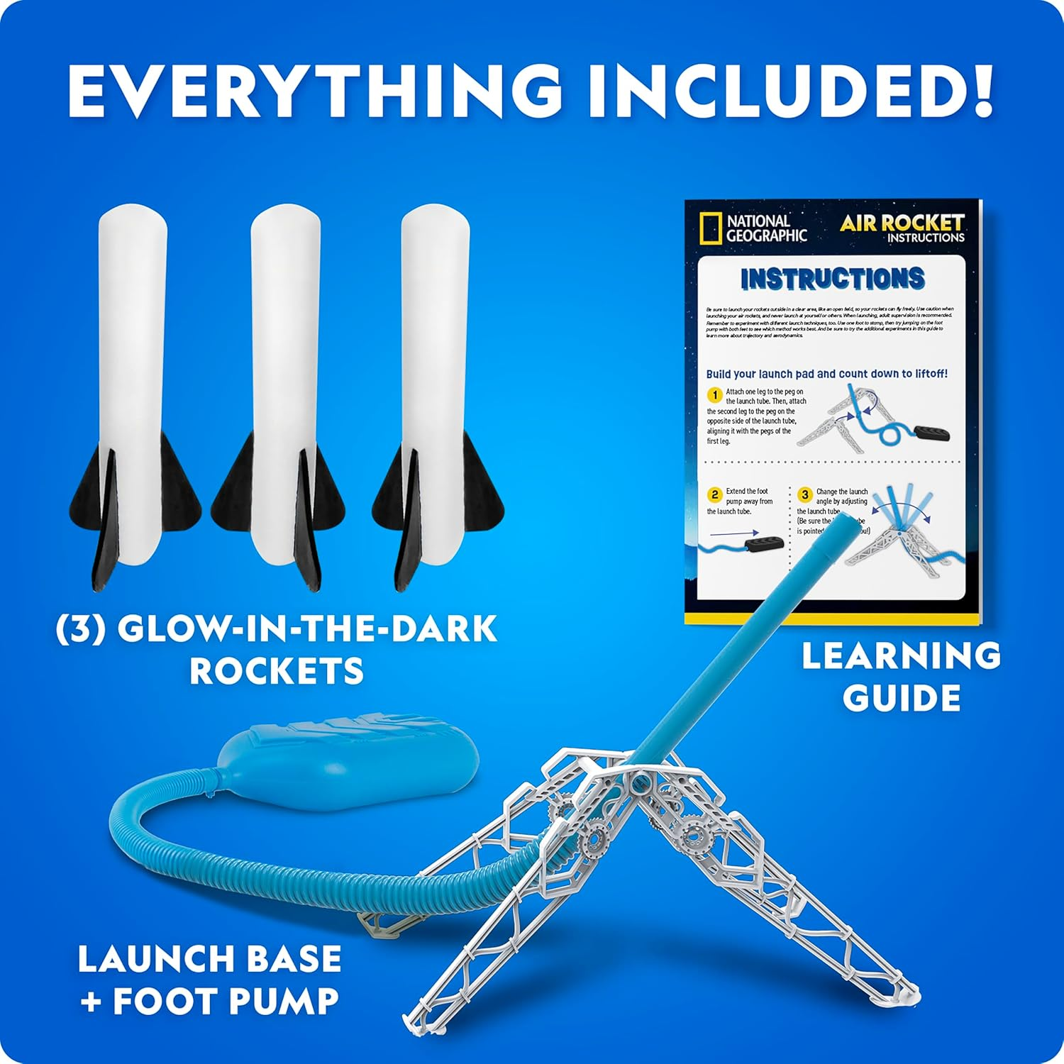 National Geographic Air Rocket Launcher Toy - Launch Glow in the Dark Rockets up to 30 Meters, Outdoor Toys, Glow in the Dark Toys for Kids 8-12 image number 4