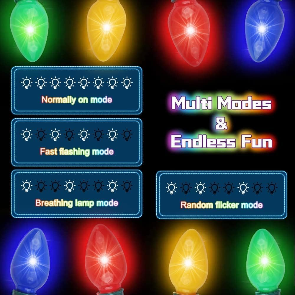 Christmas Light up Necklace Bulbs, Led Glow in the Dark Necklace Xmas Party Accessories Supplies for Kids Adults, Holiday Red Blue Green Flashing Necklace for Celebration Firework Party Memoria Christmas 3 PACK image number 2