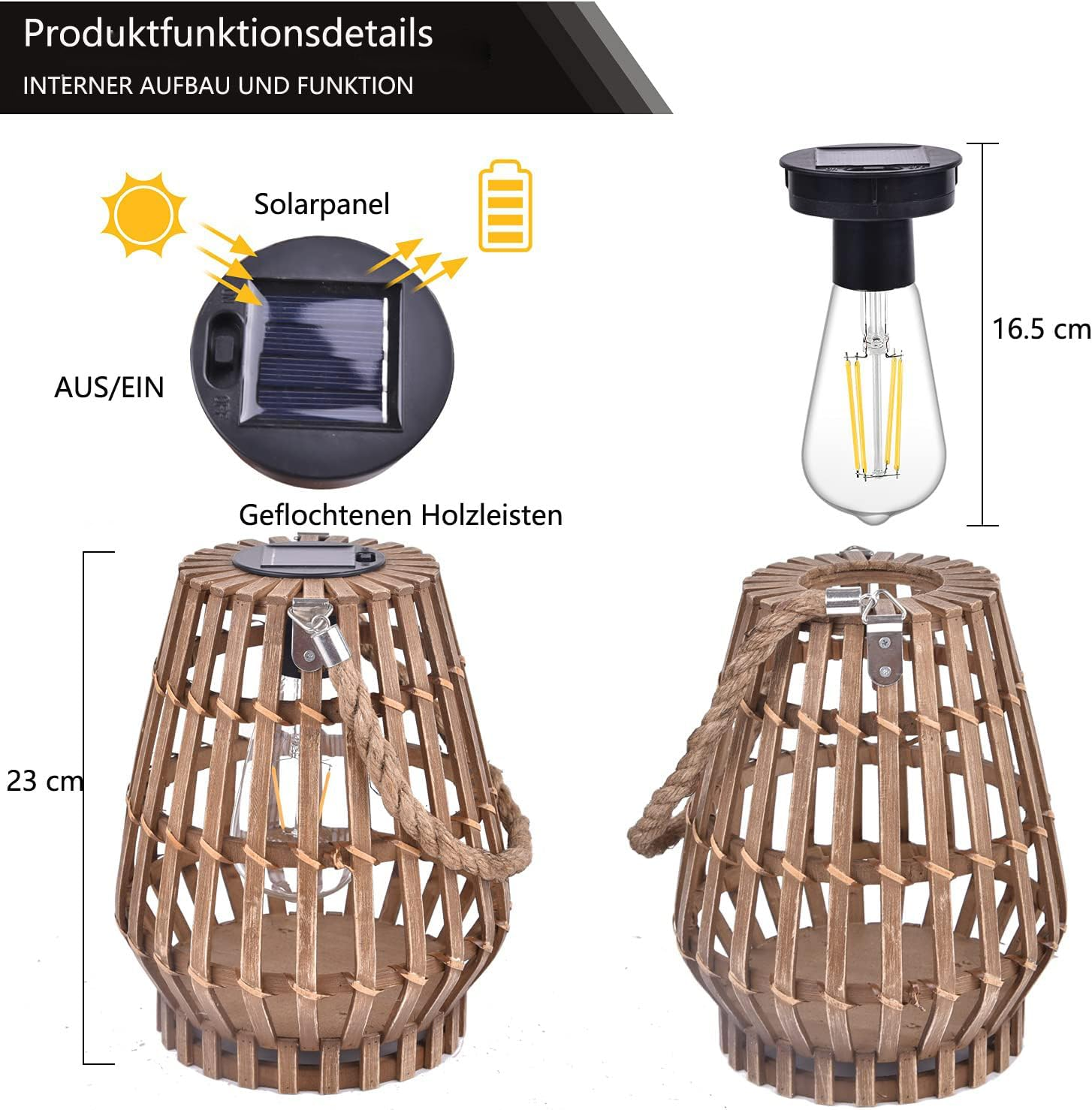 Pearlstar Solar Lanterns for Outdoors, Hanging Bamboo Solar Light, Waterproof, Solar Lights for Outdoor Garden Decoration, Balcony, Patio, Courtyard