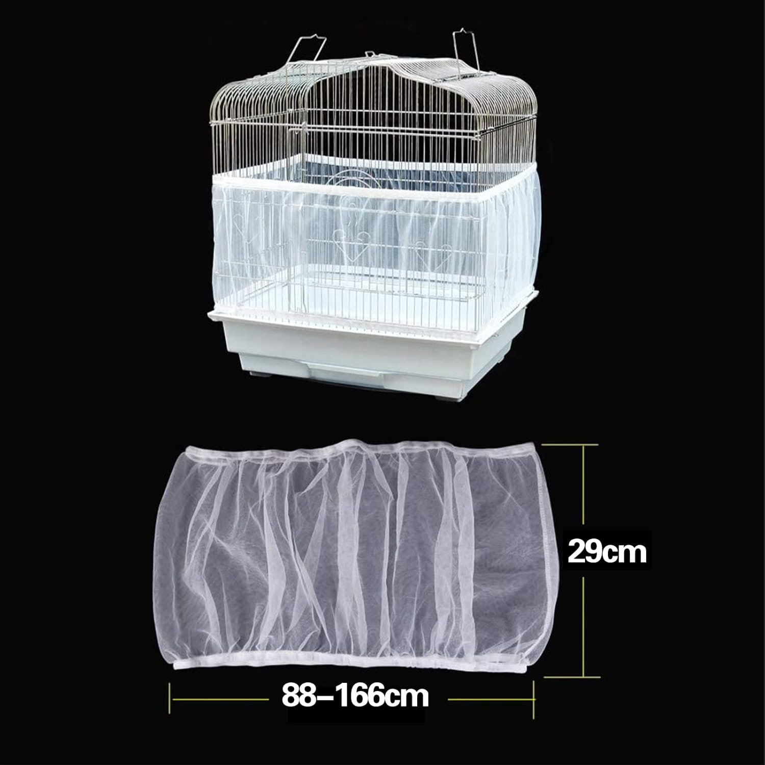 Kiuiom Bird Cage Cover, Bird Cage Seed Catcher, Protective Net for Bird Cage, Mesh Seed Catcher, Adjustable Circumference 88-166 Cm, Parrots, Nylon Net for Round, Square, Birds, Parrot Pet image number 4