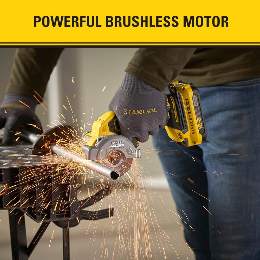 STANLEY FATMAX V20 | 18V Cordless Brushless 76Mm Cut off Tool &ndash; up To, 20,000RPM, 19Mm Max Depth, Dust Collection System, LED Work Light, for Plastic, Fibreglass, Metal, PVC Pipes and More, Tool Only image number 6