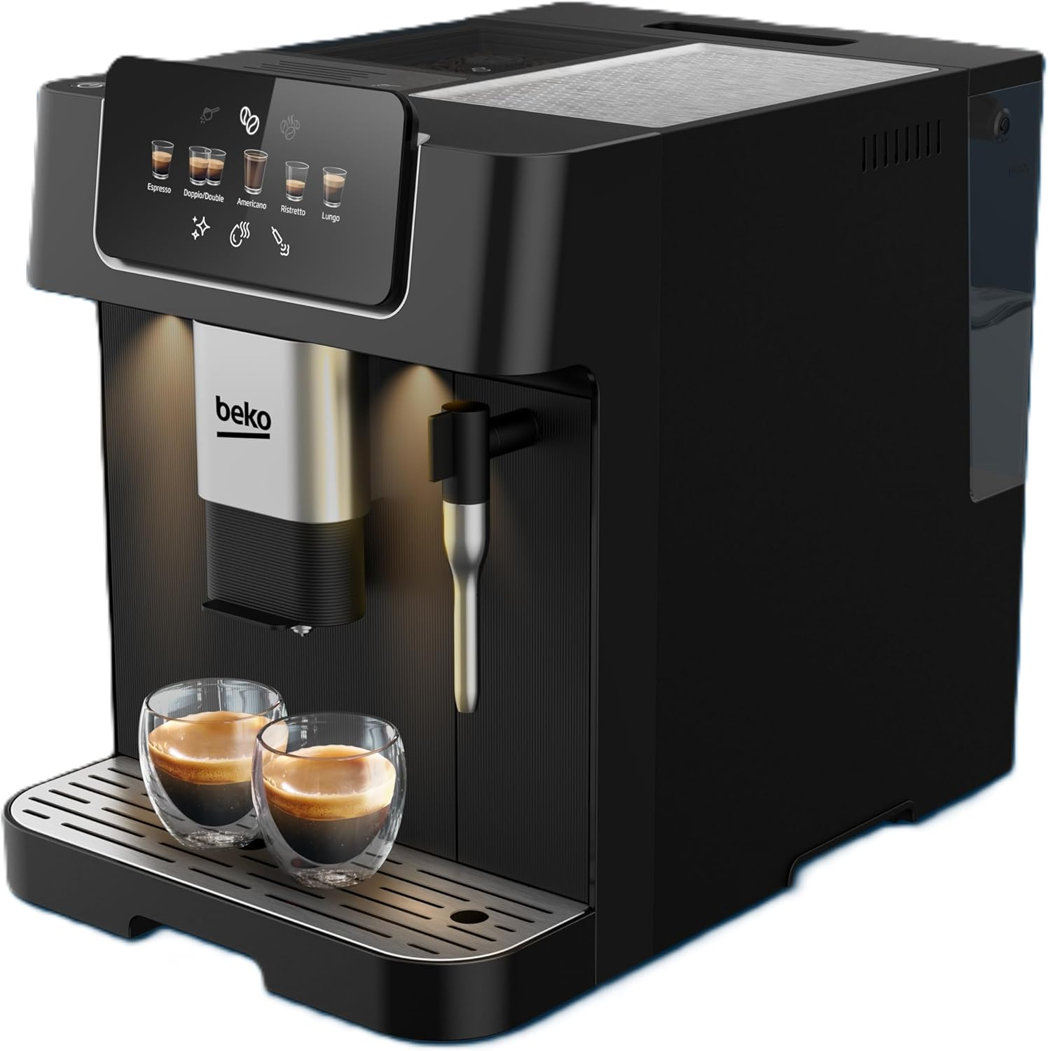 Beko Caffeexperto Bean to Cup Coffee Espresso Machine CEG7302B | Black | Colour Touch Screen Display | 2L Capacity |19 Bar Pressure | 2 Coffee Nozzles & Milk Frother
