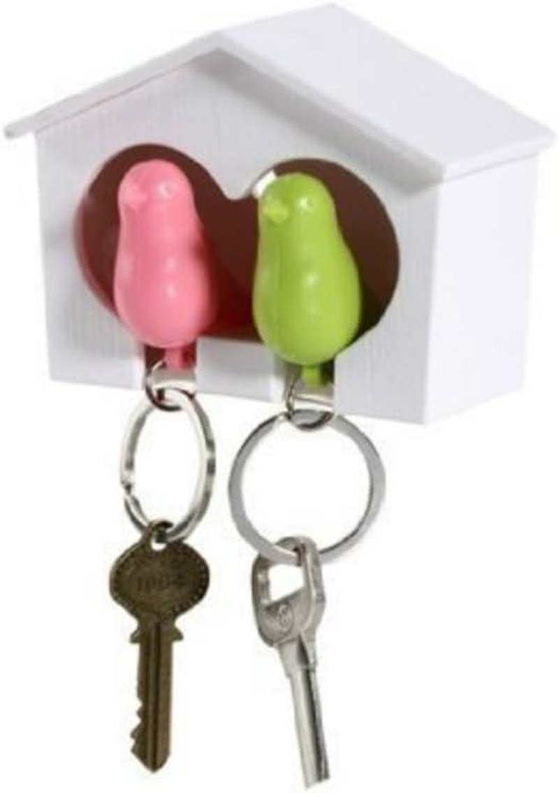 AKOAK Couple Pair Sparrow Bird House Nest Whistle Key Holder (Green and Pink) image number 1