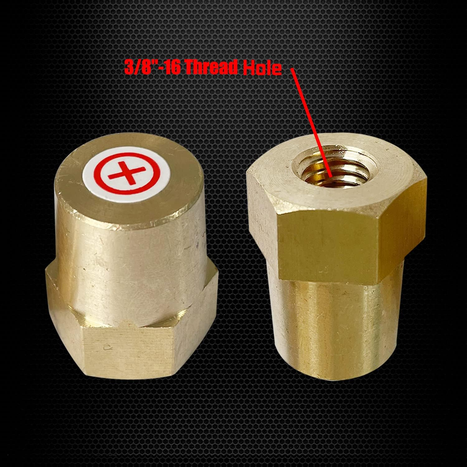 3/8"-16 Thread Female Brass Battery Terminal Post Adapter (+/-), Ampper Battery Charging Post Terminals for 3/8" Stud Extension, Pack of 4 image number 3