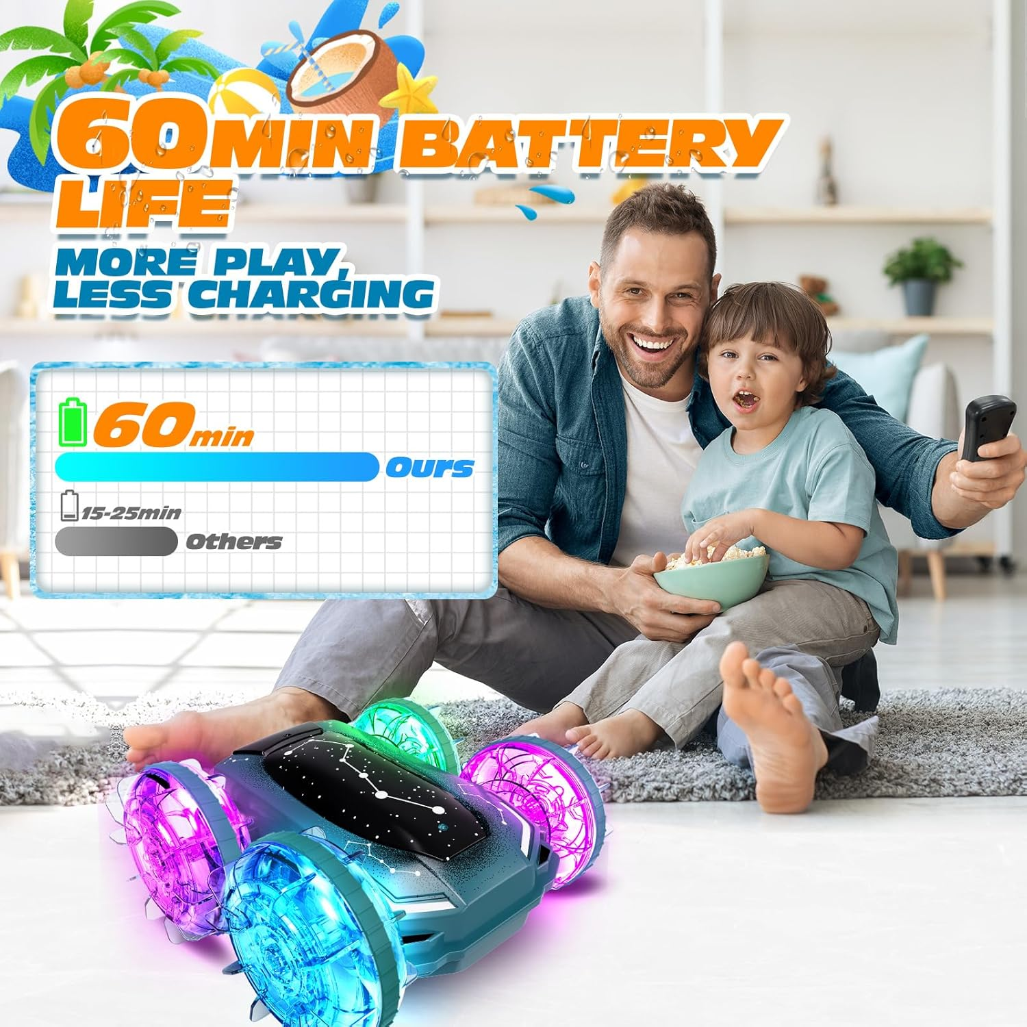 Tecnock Amphibious Remote Control Car Boat, 4WD Gesture RC Cars with Magnetic Charging, 60 Min Playtime, LED Lights, Pool Toys for Kids Ages 6-12, Toys for Boys Girls image number 6