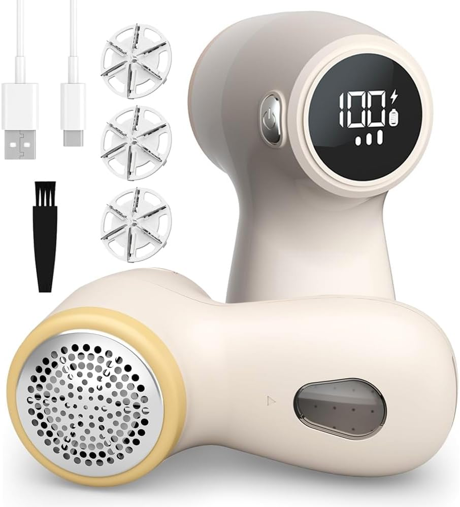 Sonicefit Fabric Shaver Lint Remover, Rechargeable Sweater Defuzzer with 6-Leaf Blades, 3-Speed Lint Shaver with LED Display, Bobble Remover Debobbler for Clothes Sofa Blanket, Safety Lock (Purple)