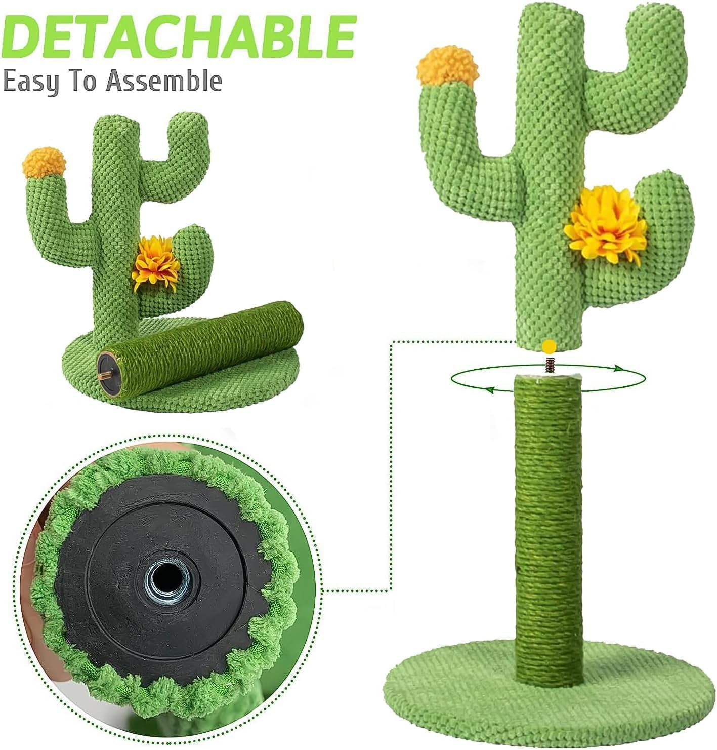 Cat Scratching Post, Trees & Towers, Cat Scratcher Tower, Cactus Cat Scratcher Kitten Scratch Post with Sisal Rope for Indoor Cats Claw Scratcher, Vertical Green Cat Tree with Dangling Ball for Kitties (Large) image number 5