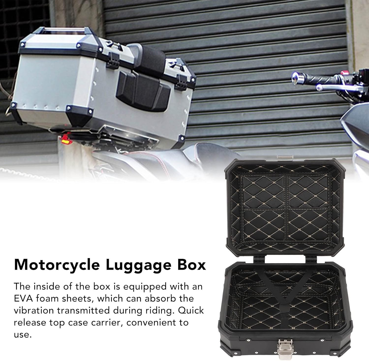 Motorcycle Luggage Box, High Strength Shockproof 25L Large Capacity Motorcycle Tail Case with Removable Base for Motorbike (Silver) image number 6