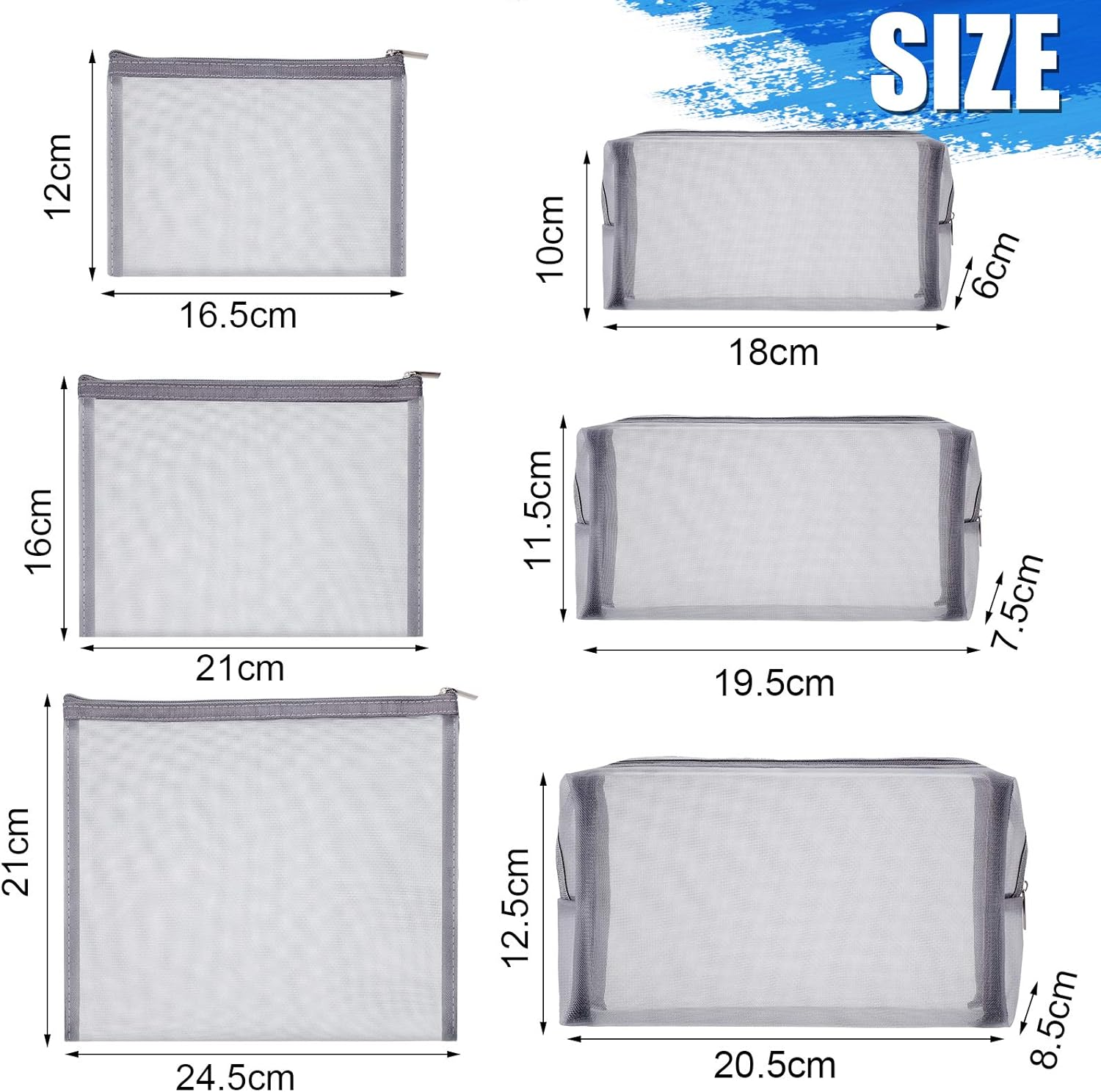 Boao 6 Pieces Mesh Makeup Bags Mesh Cosmetic Bag Portable Travel Organizing Zipper Pouch Toiletries Makeup Pouches for Home Office Travel Accessories(Gray) - Chic Colors image number 7