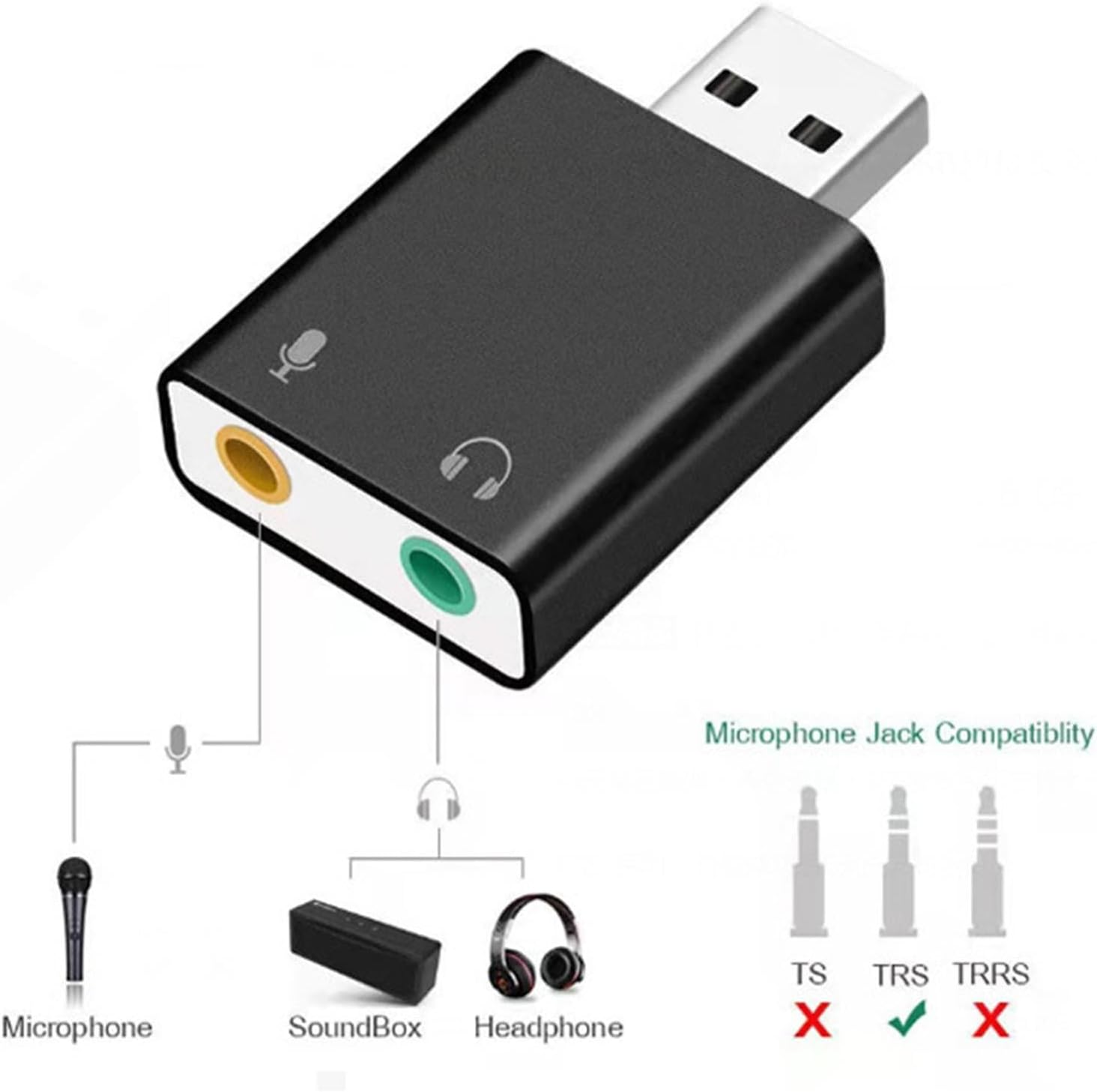 USB Sound Card, USB Card Adapter | USB 3.5Mm Stereo Adapter, Plug and Play Sound Card Accessories, USB Card Devices for Laptop Computer image number 2