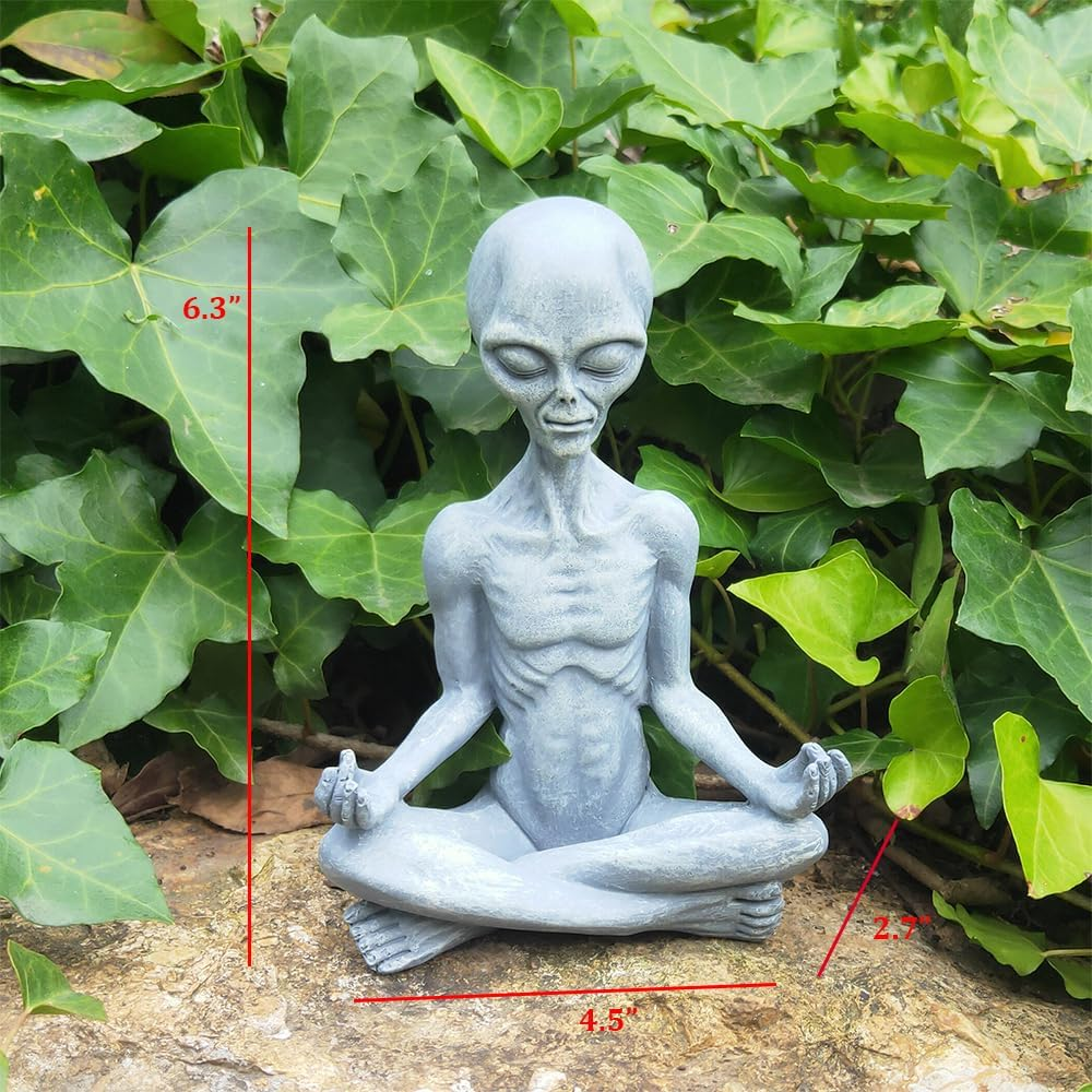 CHBDJY Alien Statue, Meditation Yoga Alien Figure, 6.3" H Resin UFO Alien Sculpture for Home Indoor Outdoor Patio Lawn Yard Decor, Collectable Gift - Pose 2 - Gary image number 4
