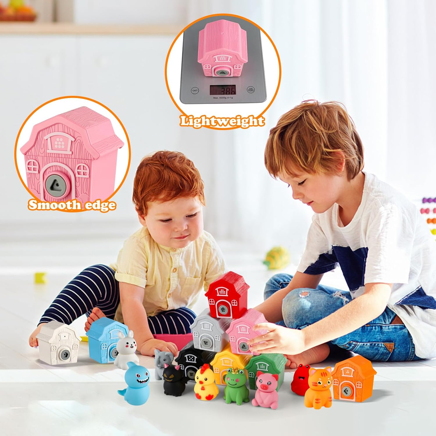 Farm Animals Toys，Montessori Toys for Babies，Toys for 1 + Year Old，Little People Farm 10 Farm Animals and 10 Barns,10 Keys Baby & Toddler Toys，Learning & Education Toys image number 2