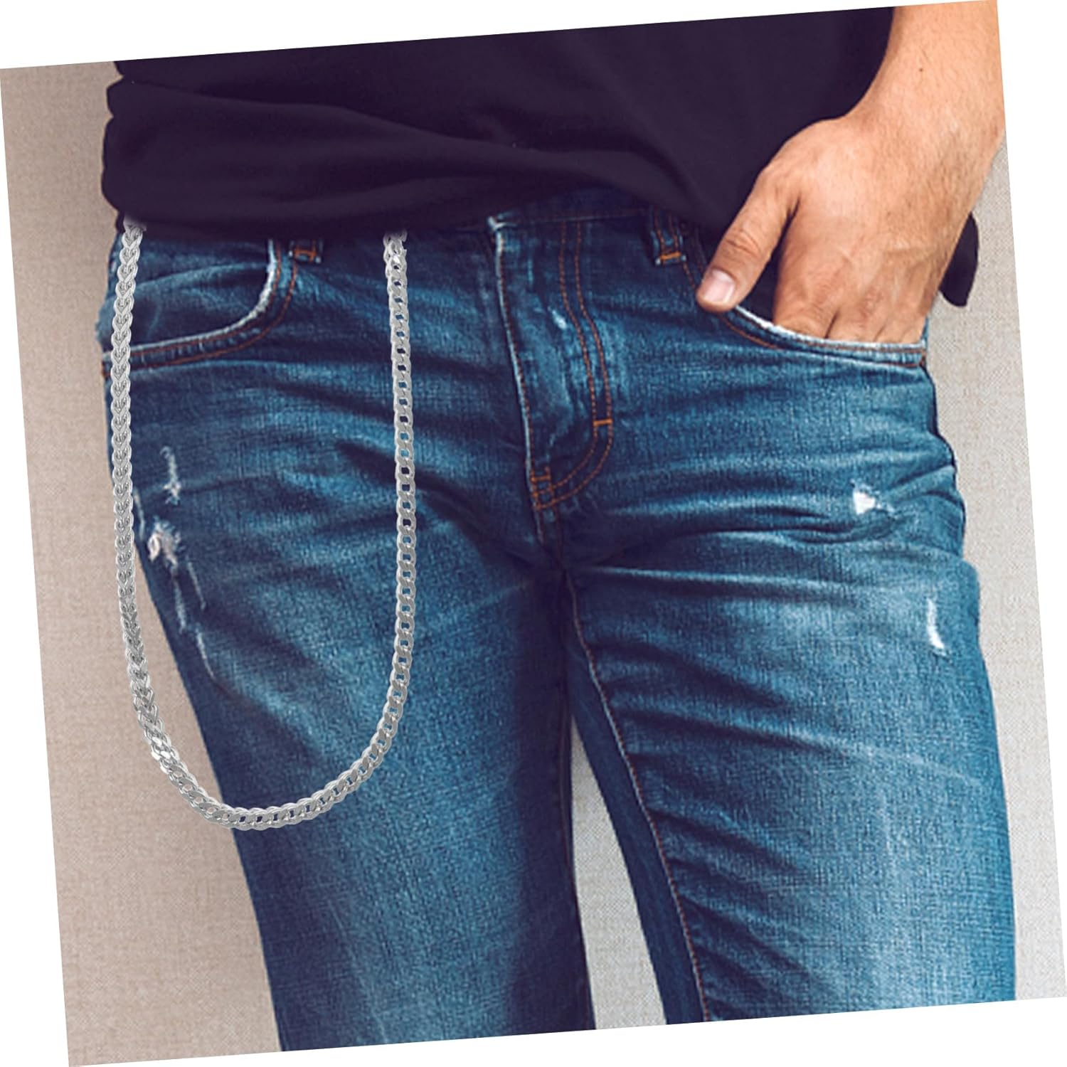 ANDRESLAD Mens Wallet Chain and Trousers Chain Silver Stainless Steel Hip Hop Punk Style 57Cm Length for Jeans and Pants Accessories image number 1