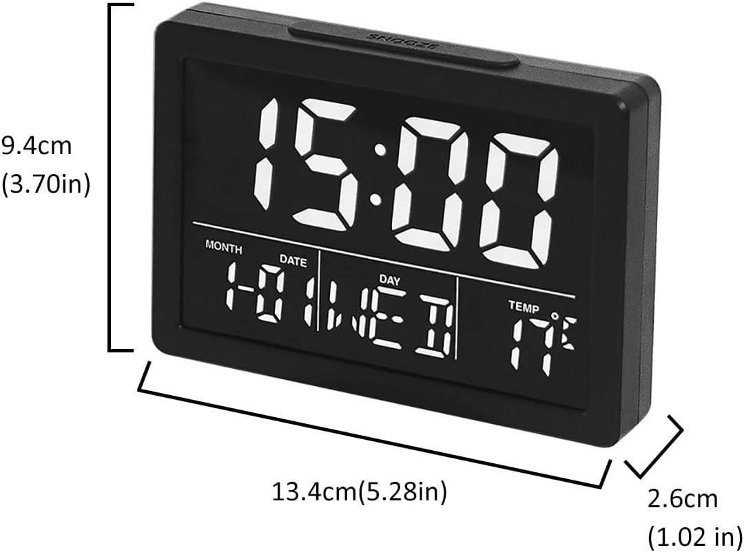 Lancoon Digital Alarm Clock, 13CM LCD Screen Time Date Week Temperature Display 12/24H Snooze Function 6 Adjustable Brightness 8 Ringtones for Home Office Bedroom Living Room (White) image number 2