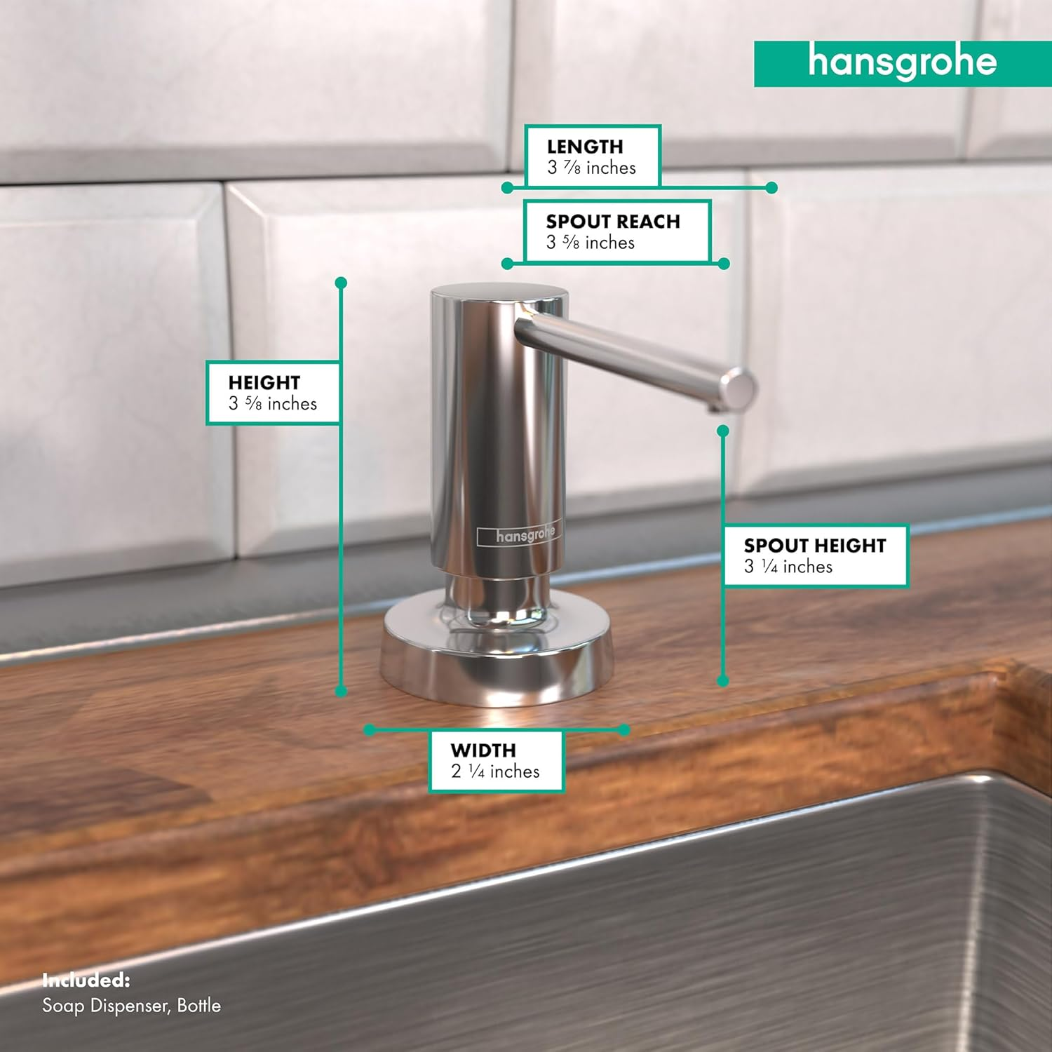 Hansgrohe Bath and Kitchen Sinksoap, Talis 4-Inch, Modern Chrome, 40448001 Soap Dispenser image number 1