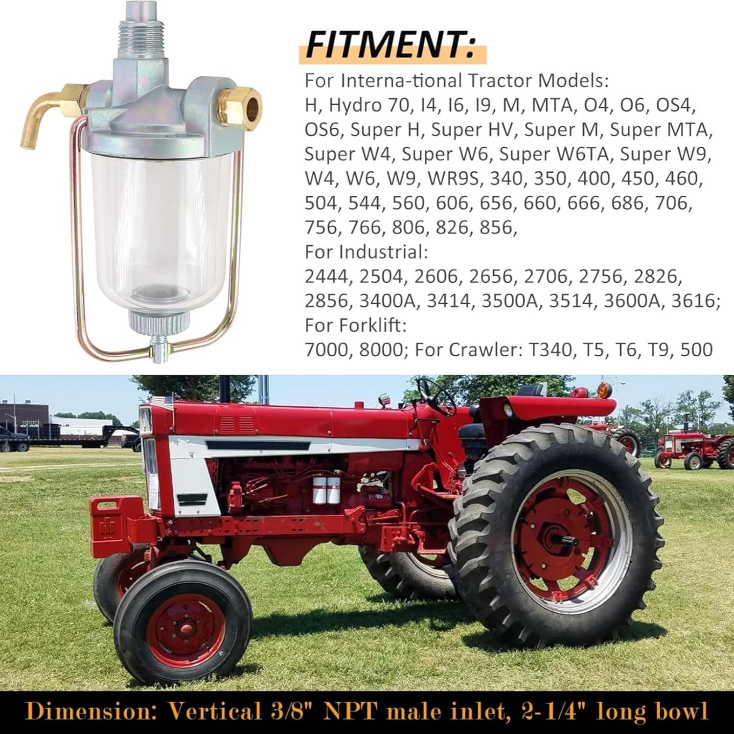 Fuel Strainer Sediment Bowl Assembly 358245R91 Replacement for Industrial 2444, 2504, 2606, 2656, 2706, 2756, 2826, 2856, 3400A, 3414 image number 1