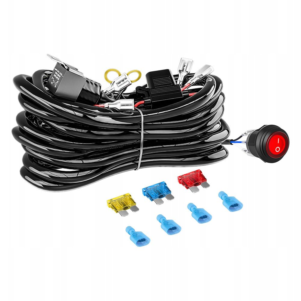LED Light Bar Wiring Harness Kit 300Cm 18AWG 2 Leads Heavy Duty 12V 30A Car on off Waterproof Switch Power Relay Blade Fuse off Road Lights Work Light image number 1