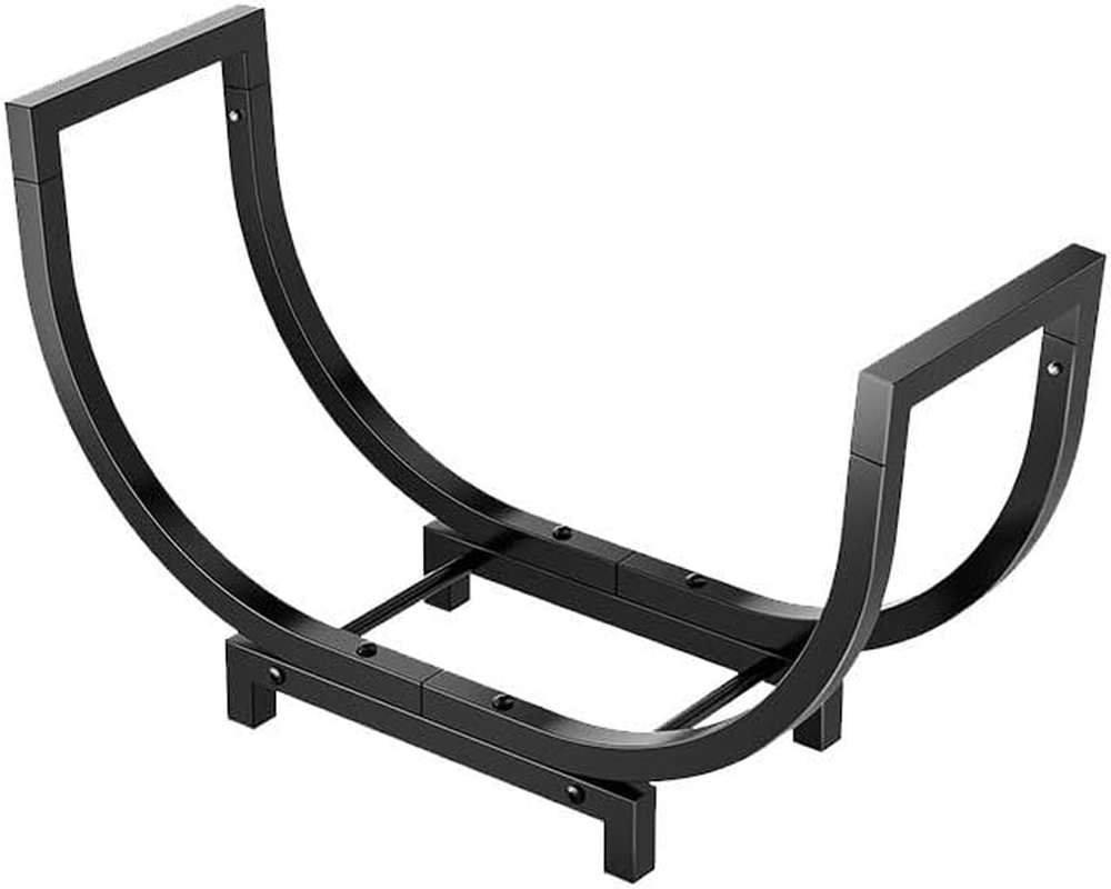 Indoor Outdoor Firewood Rack, 64 Cm Metal Holder, Double Coated Waterproof Base, Black