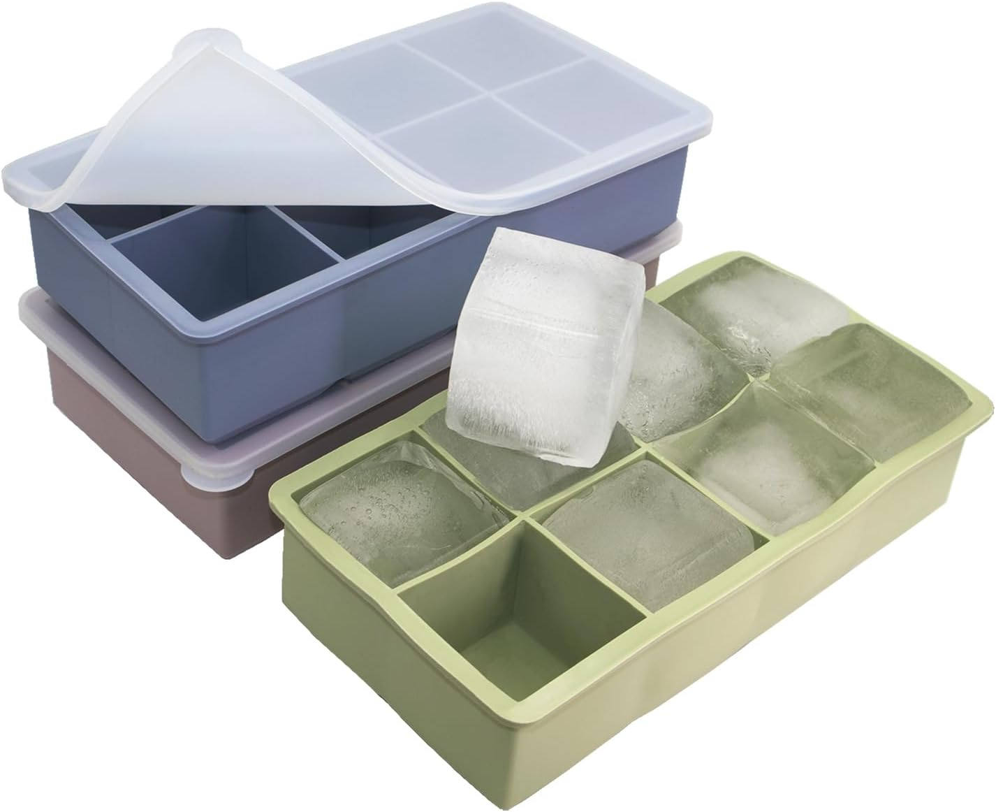 RGUHUA Ice Cube Trays 3 Pack &ndash; Silicone Ice Cube Molds with Lids, Stackable Square Ice Trays for Whiskey, Cocktails, Frozen Treats, Easy Release & Reusable(15 Grids)