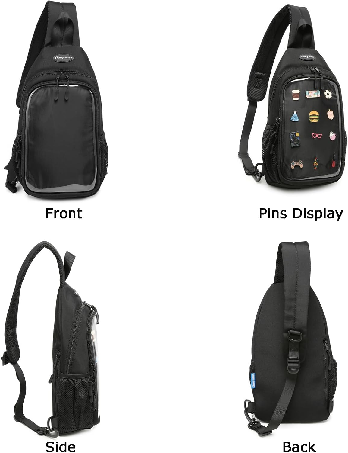 CHERRY SAUCE Kawaii Oxford Ita Bag Pin Display Chest Pack Shoulder Bag Sport Backpack Hiking Daypack - Beige image number 6