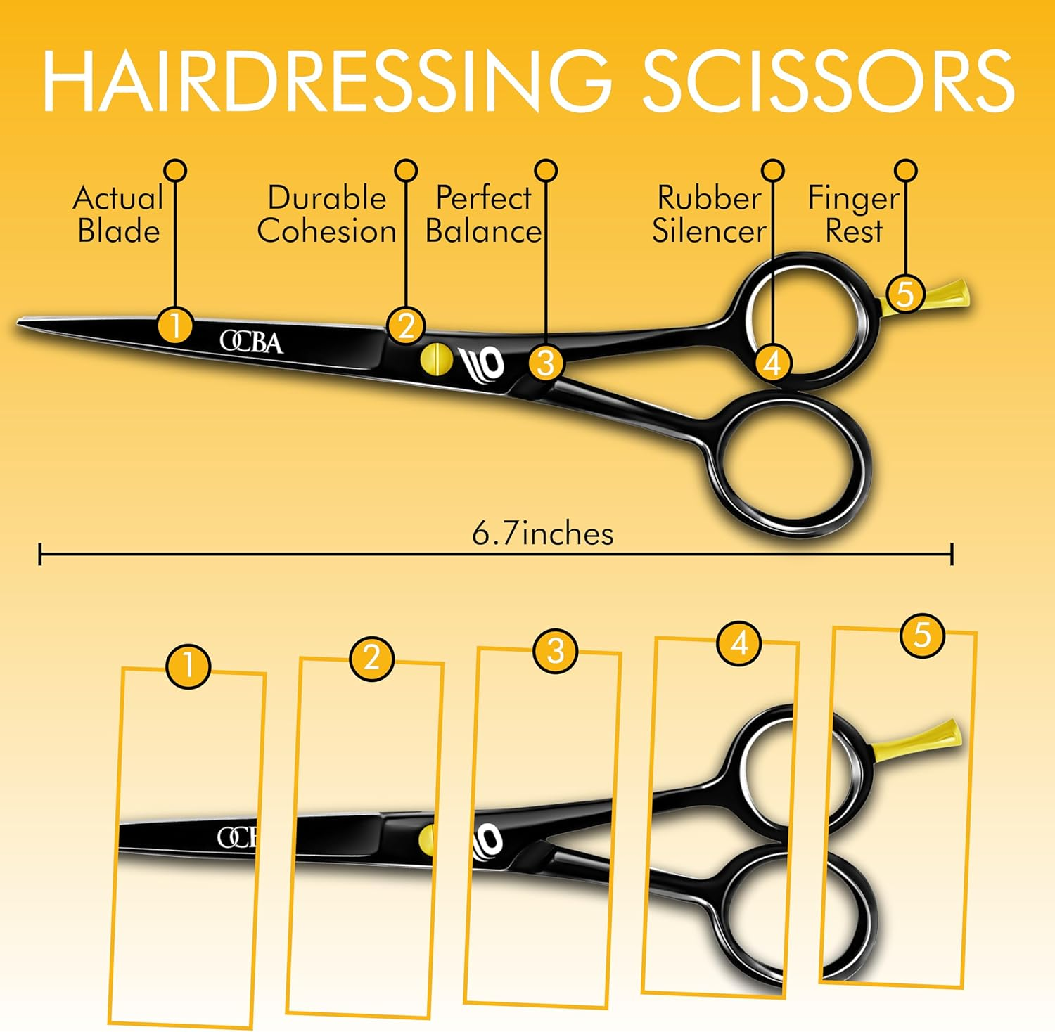 OCBA Friseurschere, Friseursalonschere Edelstahl Haarschere Professionelle Friseurschere, 6 Zoll Schere F&uuml;r Erwachsene (Japanisch Schwarze) image number 4