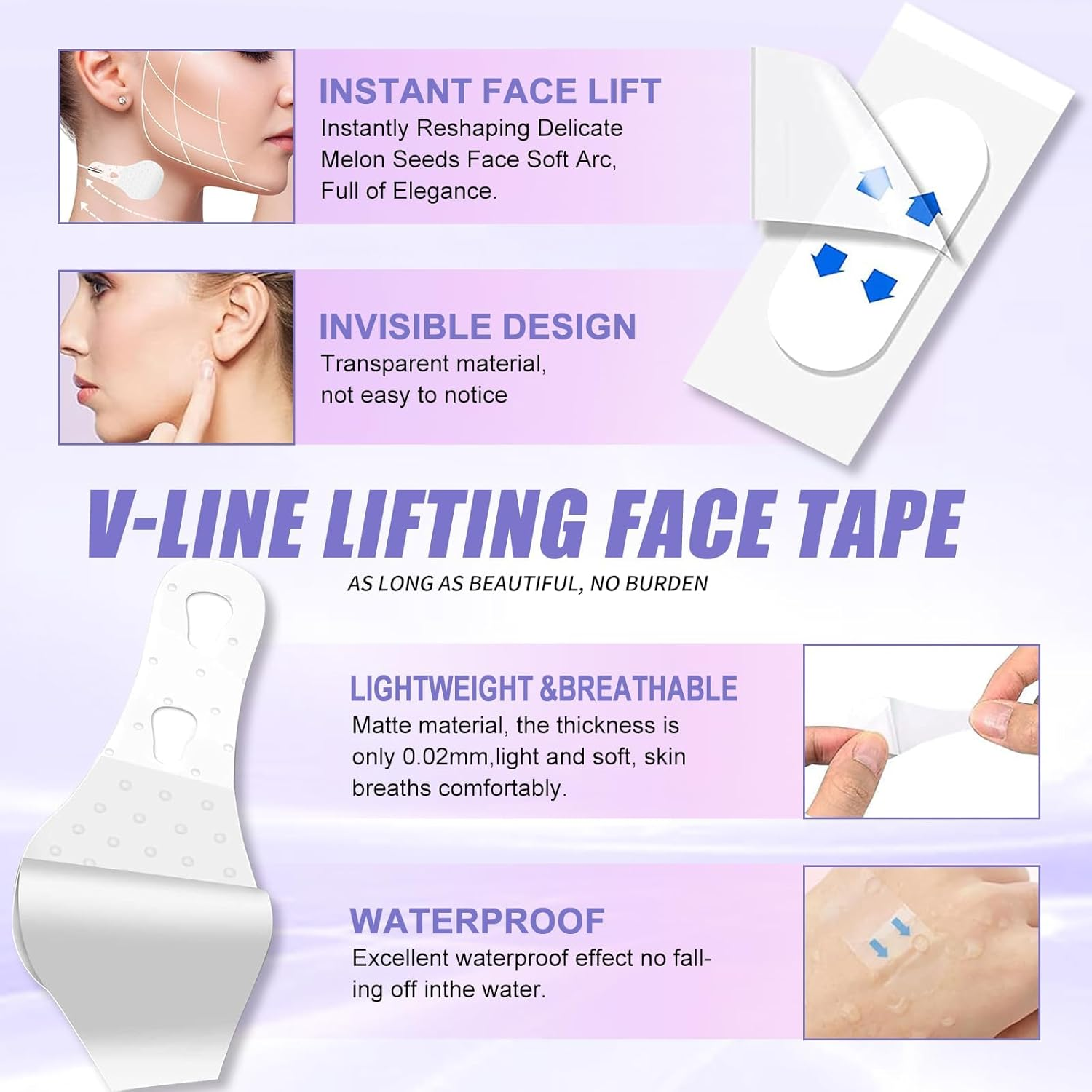 Neck Lift Tape,Neck Tape Lifting Invisible,Face Tape,Face Lift Tape,Face Lift Tape Invisible,V-Shaped Instant Face Tapes for Lifting Sagging Skin Eyes Double Chin Wrinkles Waterproof Mix Box 160PCS image number 5