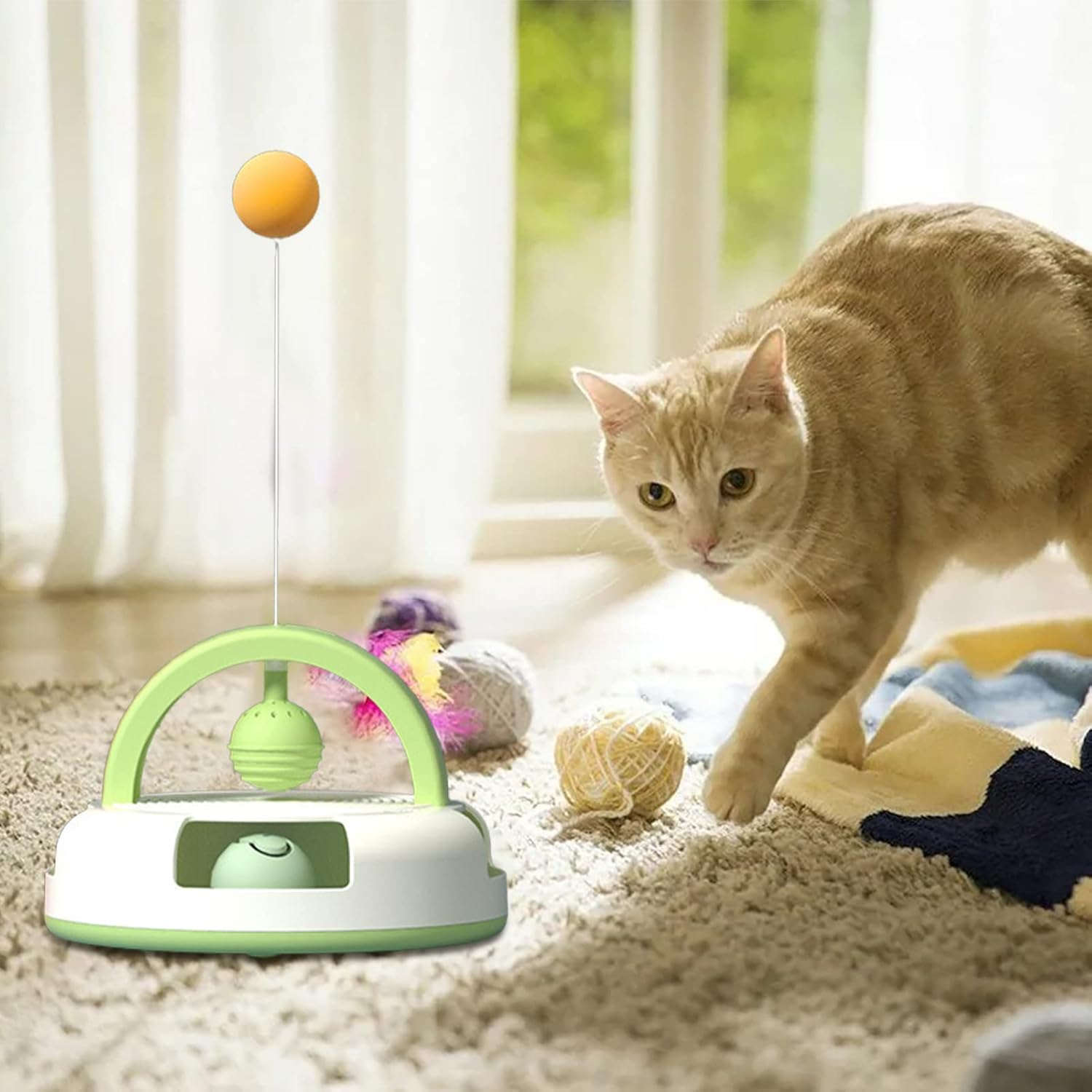 Interactive Cat Toys for Indoor Cats, Auto Rotating Non-Electric Kitten Stick Toy with Catnip Ball Bell, Cat Teaser Toy Ball and Bell Kitten Playing Training Indoor Imtrub image number 4