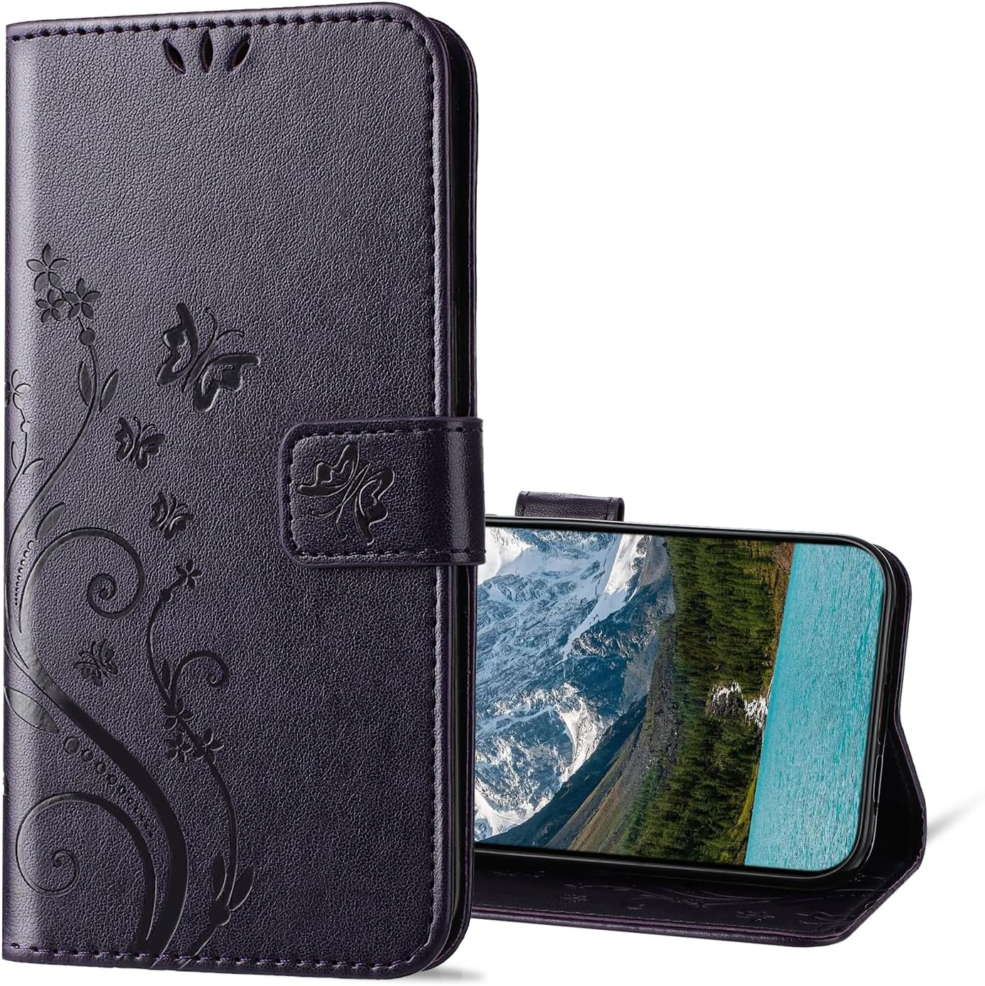 XINQCASE Mobile Phone Case for Oppo Find X3 Neo 5G Case, PU Leather Embossing Flip Case with Card Slot, Flip Case Protective Cover for Oppo Find X3 Neo 5G, Purple image number 5