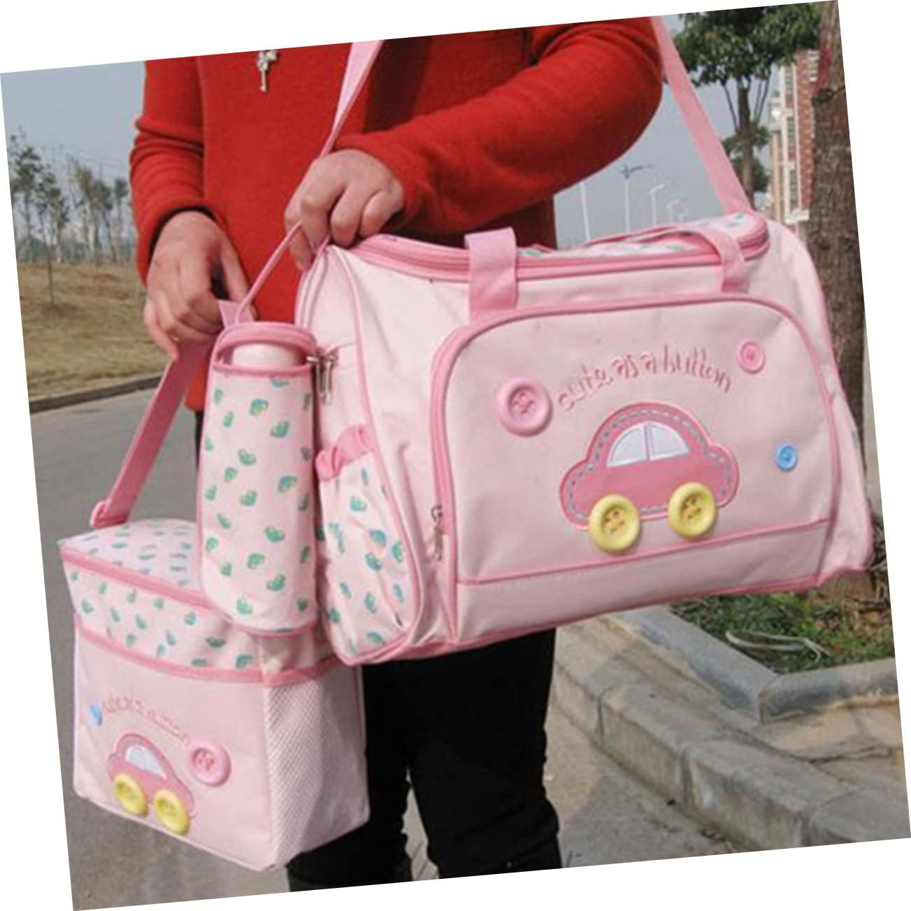 SECFOU Multi-Function Diaper Bag Set Large Capacity Tote Changing Pad Travel Handbag for Mums Includes Bag and Bottle Holder Stylish Car Pattern image number 5