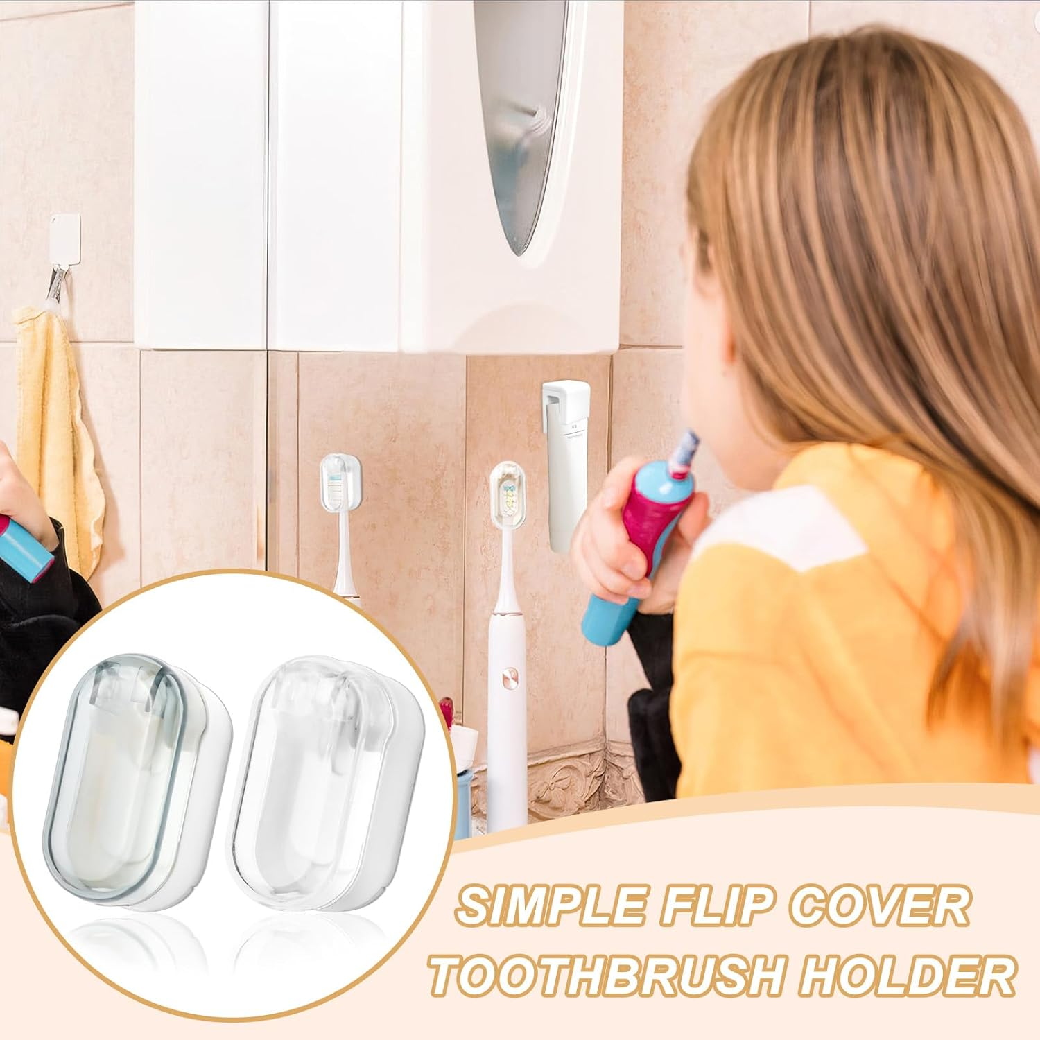 4 Pack Toothbrush Holders with Cover, Portable Travel Toothbrush Head Caps, Wall Mounted Tooth Brush Case, Toothbrush Storage Organizer for Shower (White, Gray) image number 6