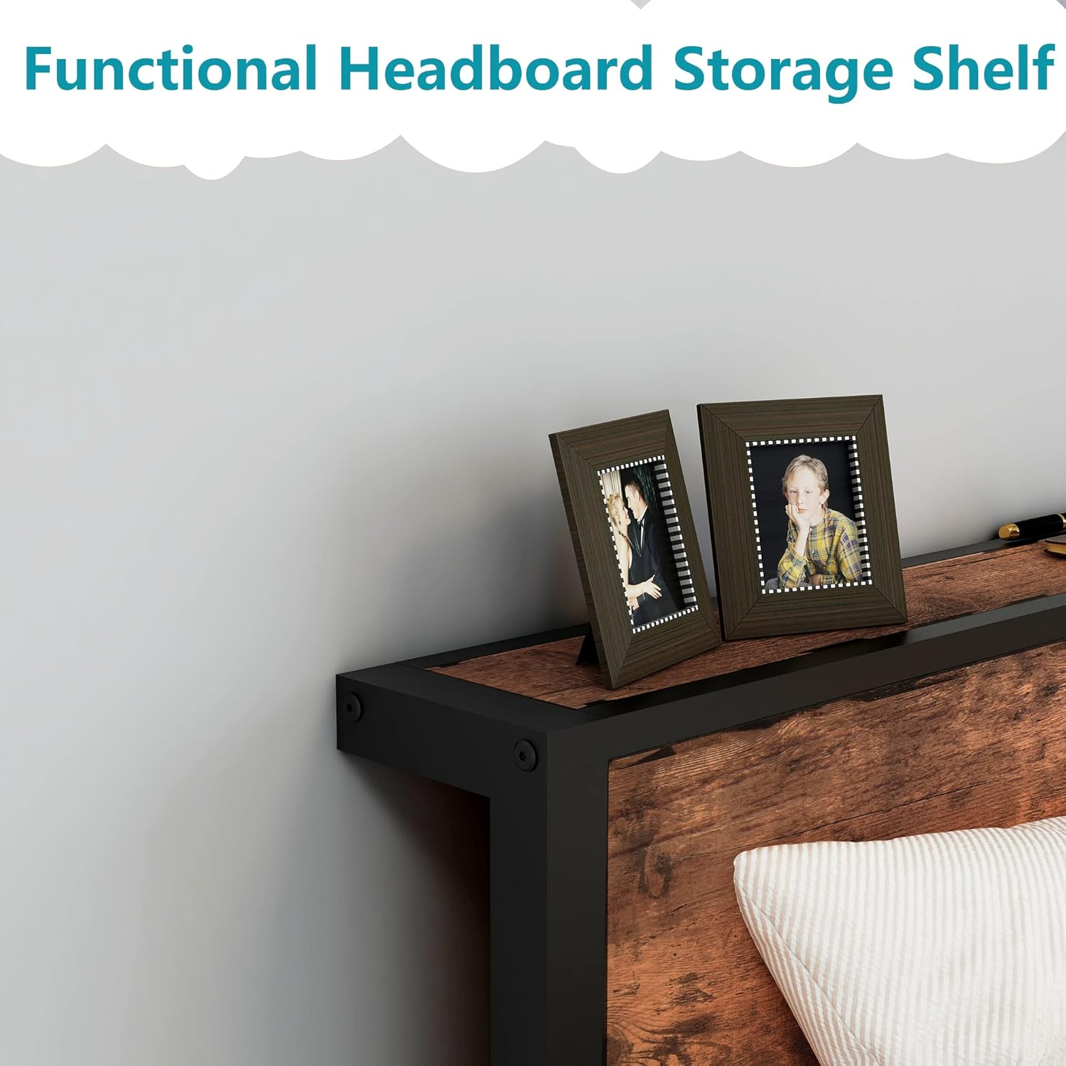 Diolong Double Bed Frame with Storage Headboard Platform Bed Frame Double Size, Metal Bed Base, Brown image number 3