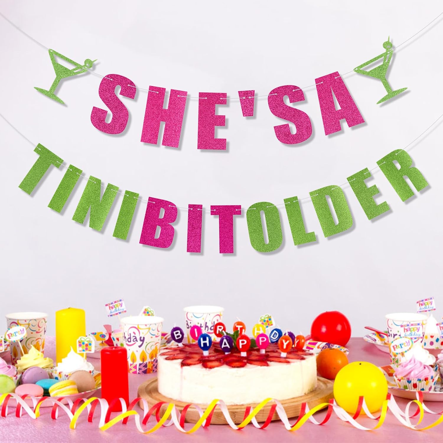 SHE'S a Tini Bit Older Banner, Martini Party Decorations Green Martini Party Decorations Garland Backdrop for Party Decoration Bachelorette Birthday Decor image number 1