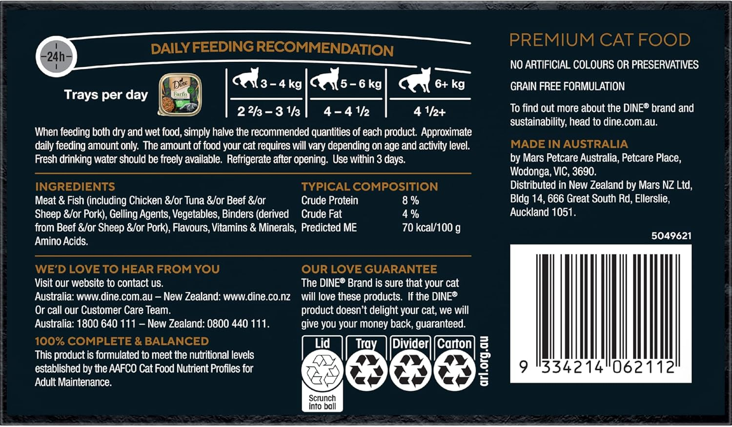 Dine Farm Collection Wet Cat Food Chicken, Carrot & Spinach in Sauce 85G Tray, 42 Pack image number 6