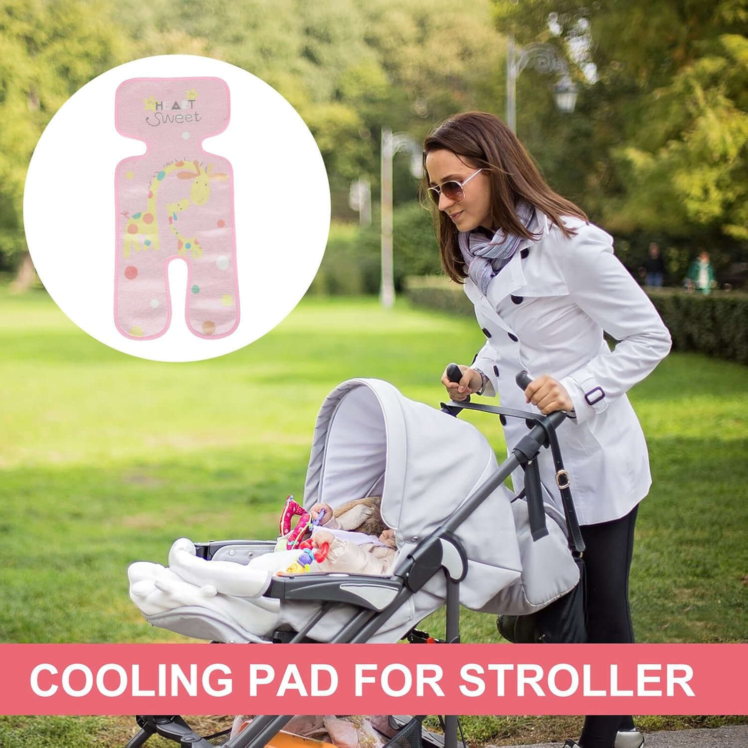 Stroller Liner Cooling Seat Cushion Ice Silk Material Fit Newborn Soft Breathable Pad Lightweight Easy Install for Hot Weather image number 4