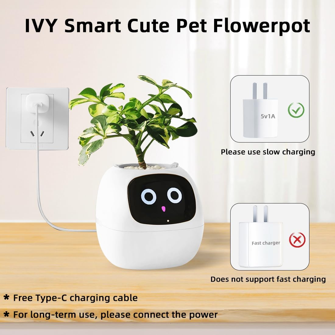 Smart Flowerpots AI Planter, 49 Expressions, 7 Sensors, APP Control Robot for Interactive Plant Care Auto Watering, Time/Temp Display for Indoor Decoration, Gifts，Plant-Free (White) image number 5