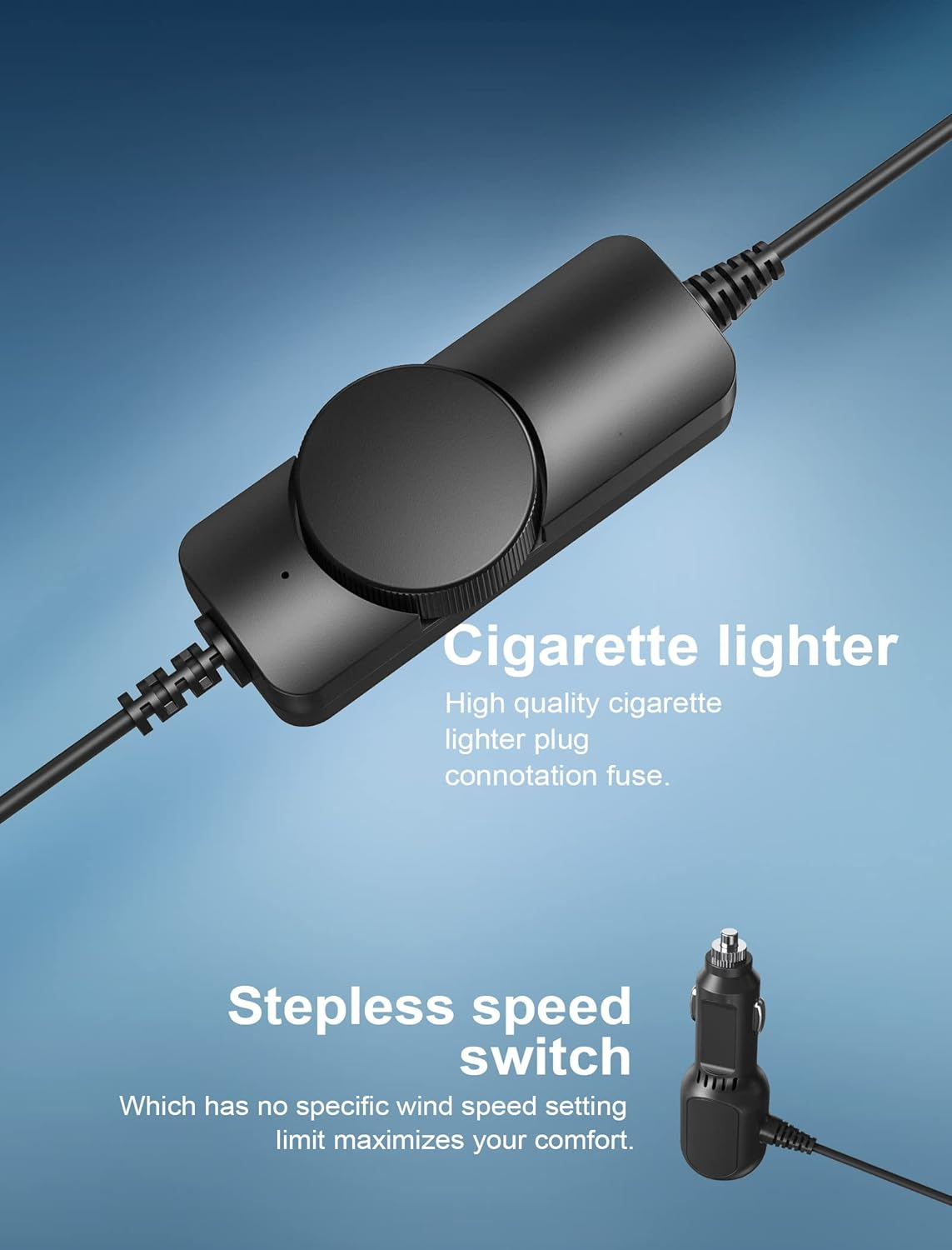 12/24V Car Cooling Fan for Backseat, 8.5 Inch, Cigarette Lighter Plug for Vehicles, RV, Suv,Truck, Reatseat Air Fan, Stepless Control, Powerful Wind,Usb Powered, 5.9 Ft Cord, Quiet Cooling Fan image number 6