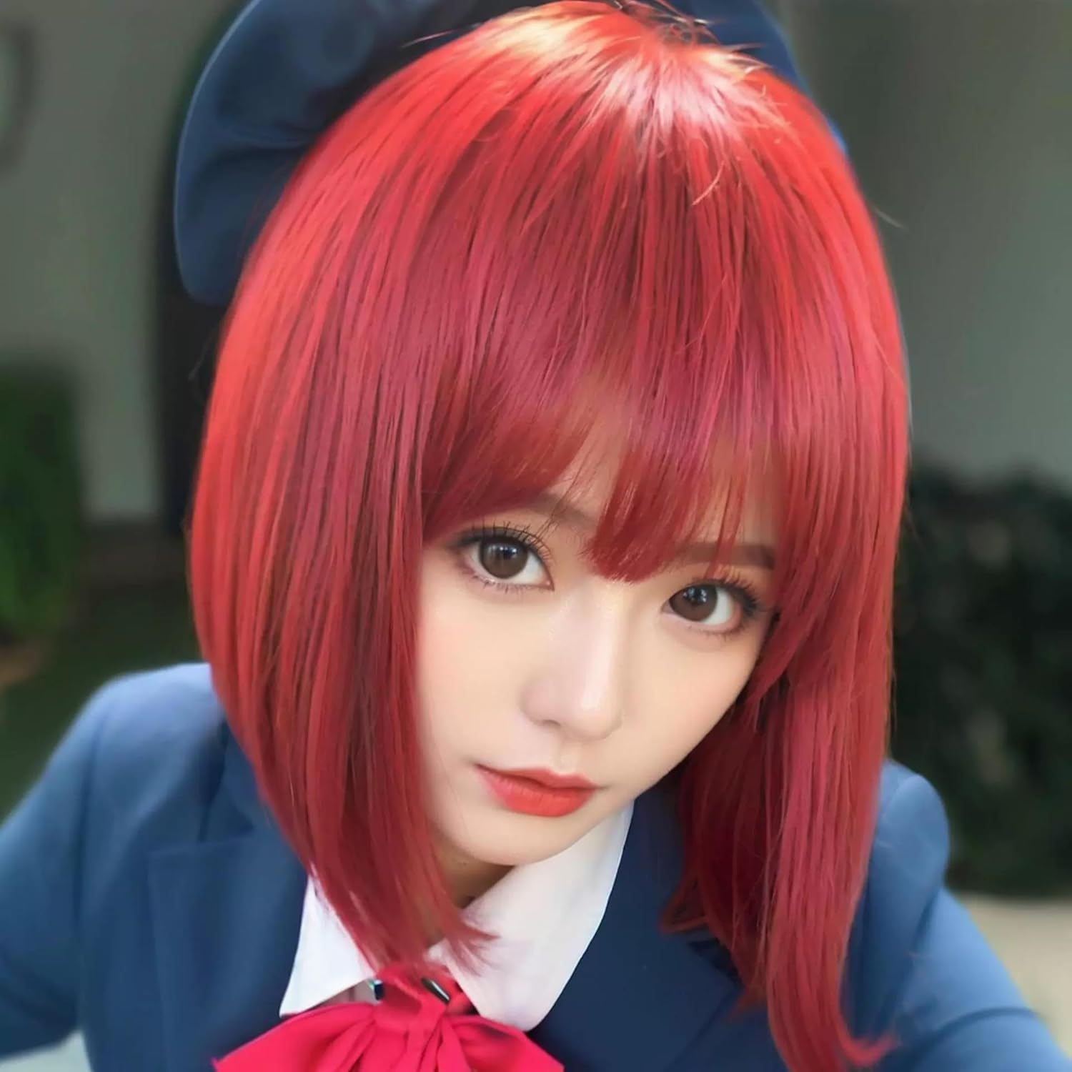 HIGHROCK Bob Wig with Bangs, 10 Inch Short Bob Wig Straight Hair for Women Natural Looking (Red)