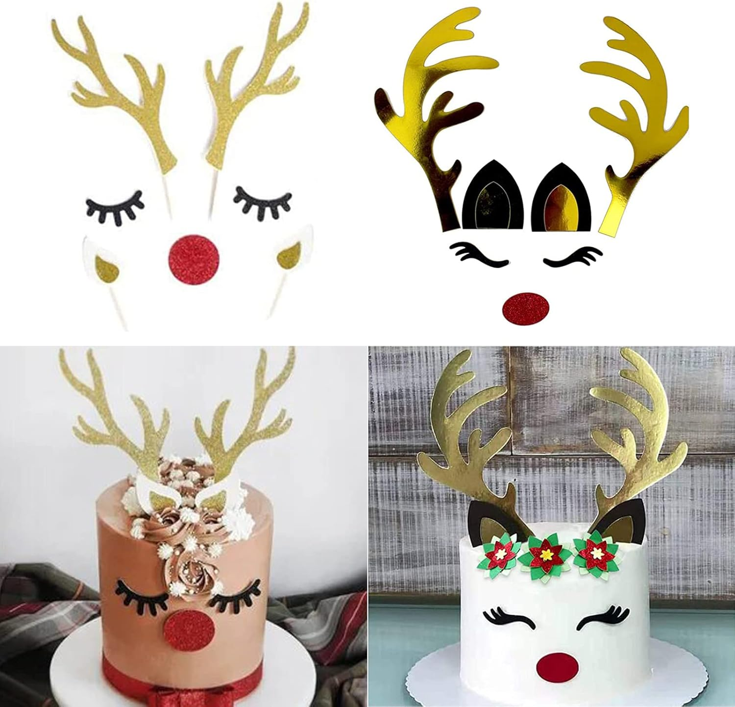 2 Set Christmas Cake Topper Decorations Reindeer Antler Cake Topper with Eyelashes Nose Ear for Easter Xmas Party Decor Supplies image number 1