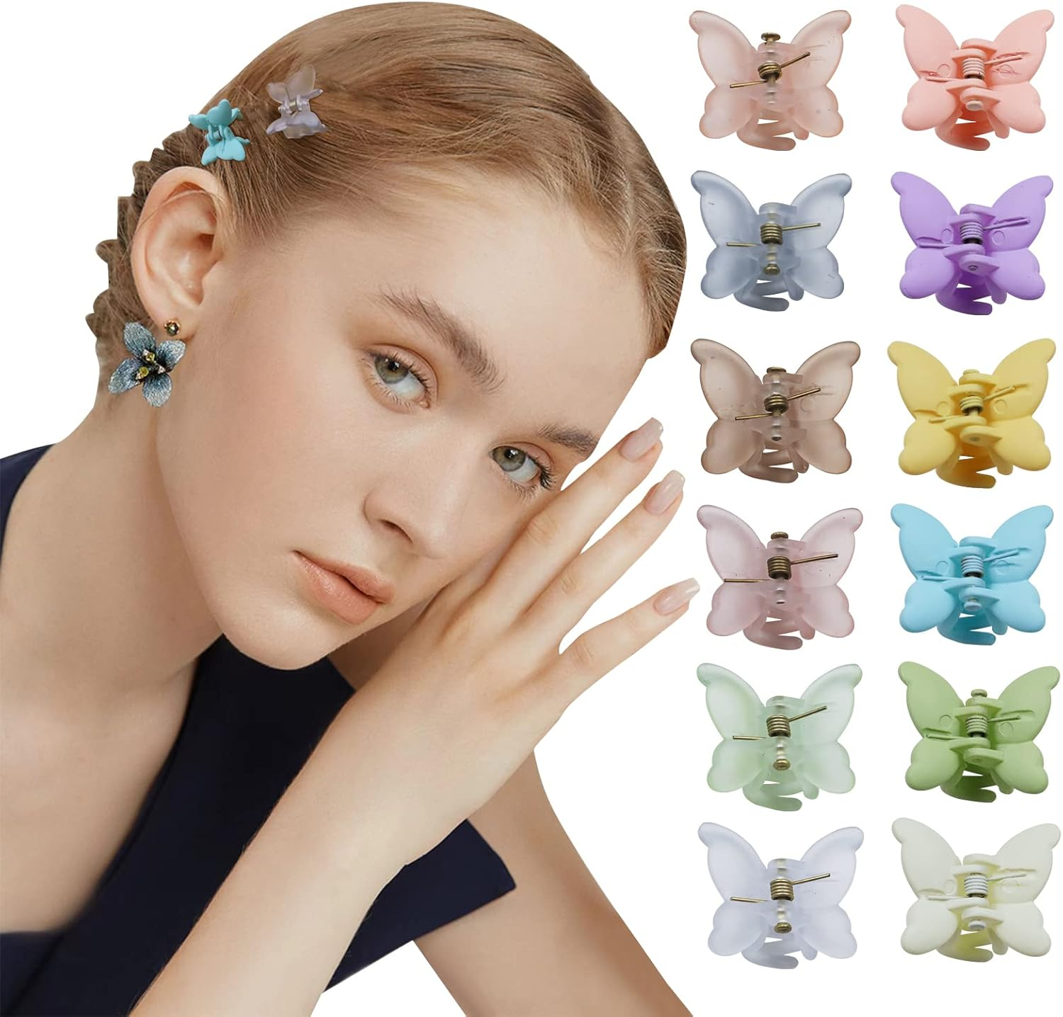 Kavya Butterfly Hair Clip Small, Pack of 12 Hair Clips Women'S Matte Transparent Hair Clip Butterfly Hair Accessories Girls Butterfly Hair Clips for Women image number 3