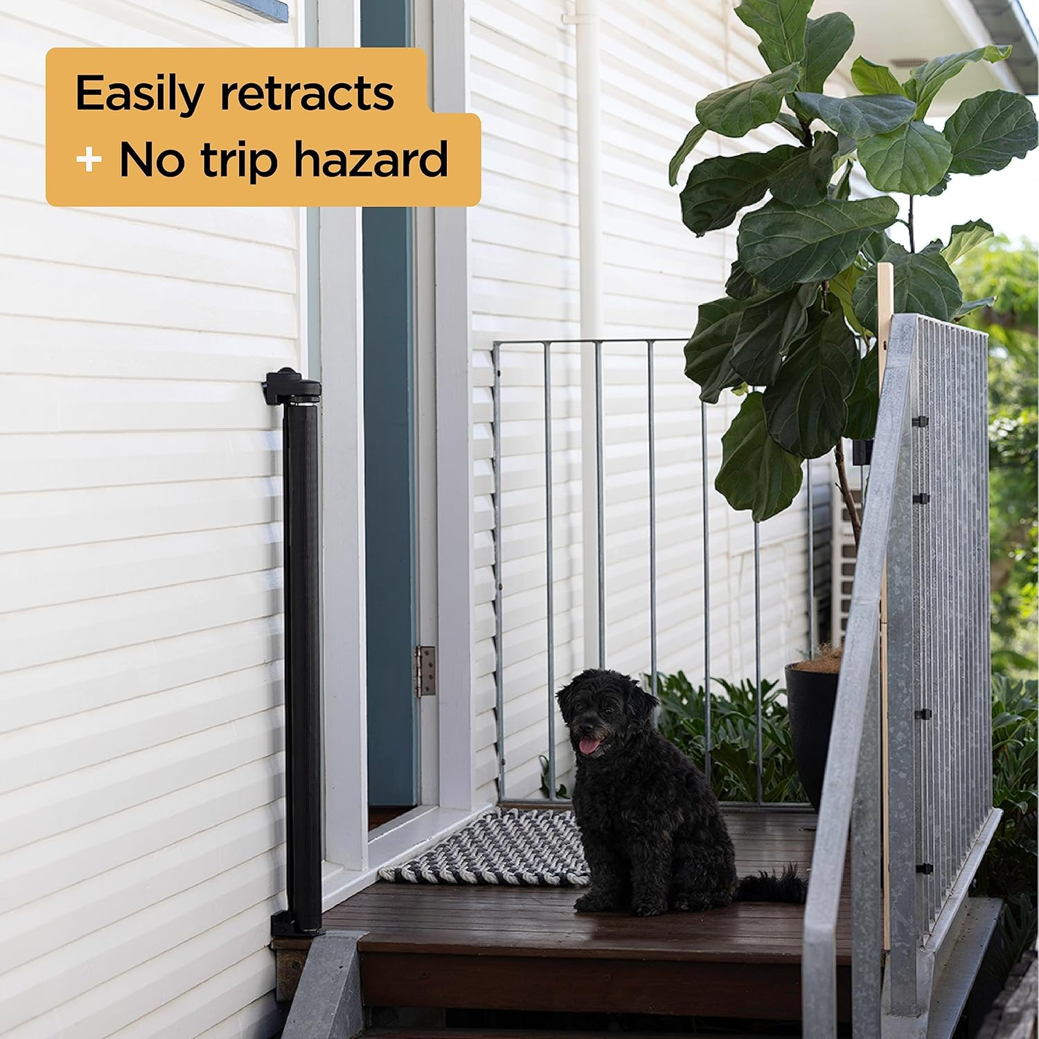 Hakuna Pets Indoor Outdoor Paw Proof Retractable Dog Gate, Extends 180Cm Wide X 93Cm Tall, Black image number 3