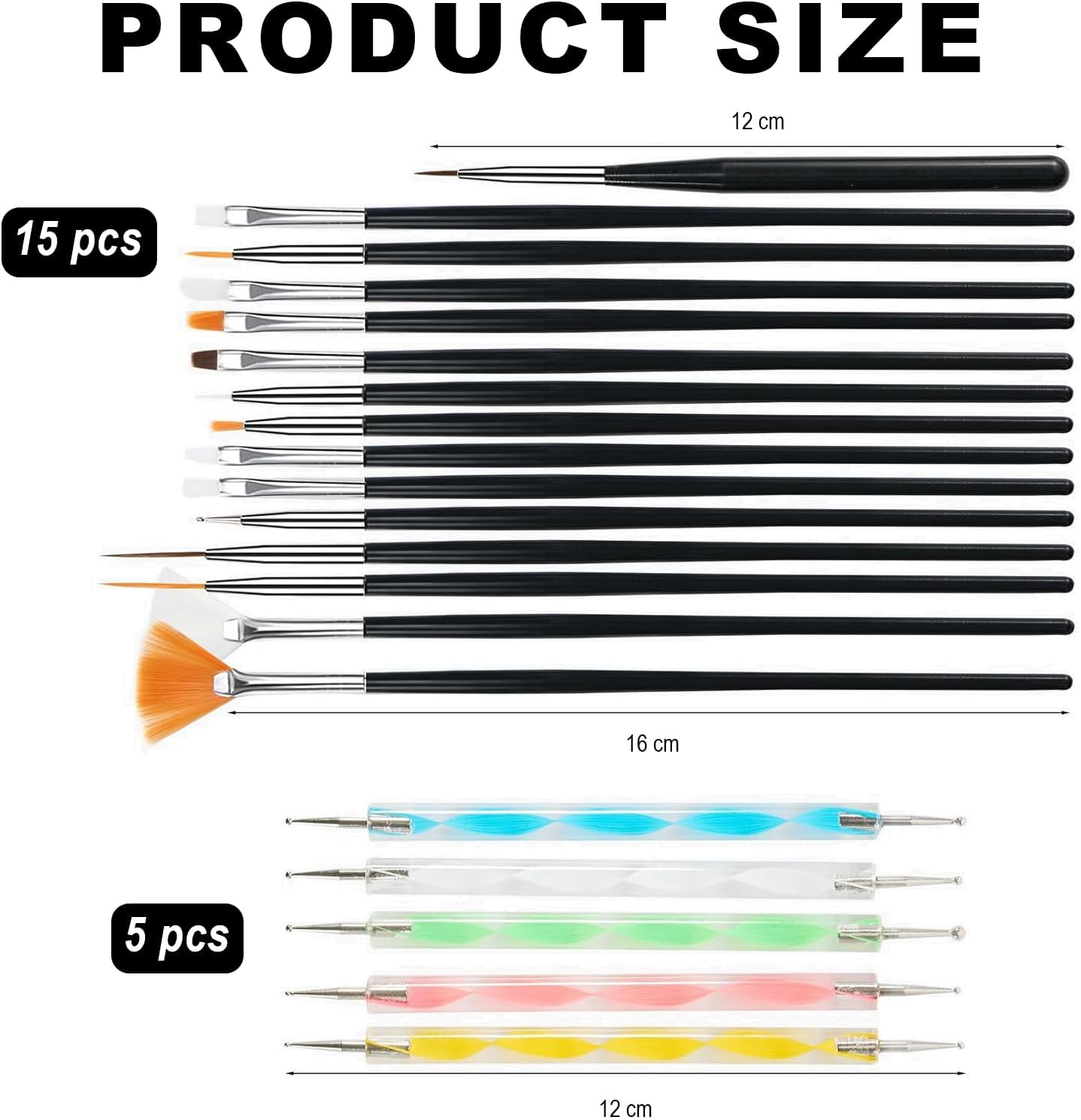 20 Piece Nail Brush Set with Dotting Tool, Nail Art Brush Set for Gel Nails - Professional Nail Design Accessories, Acrylic Brush for Nails, Nail Care Pen & Nail Art Accessories image number 1