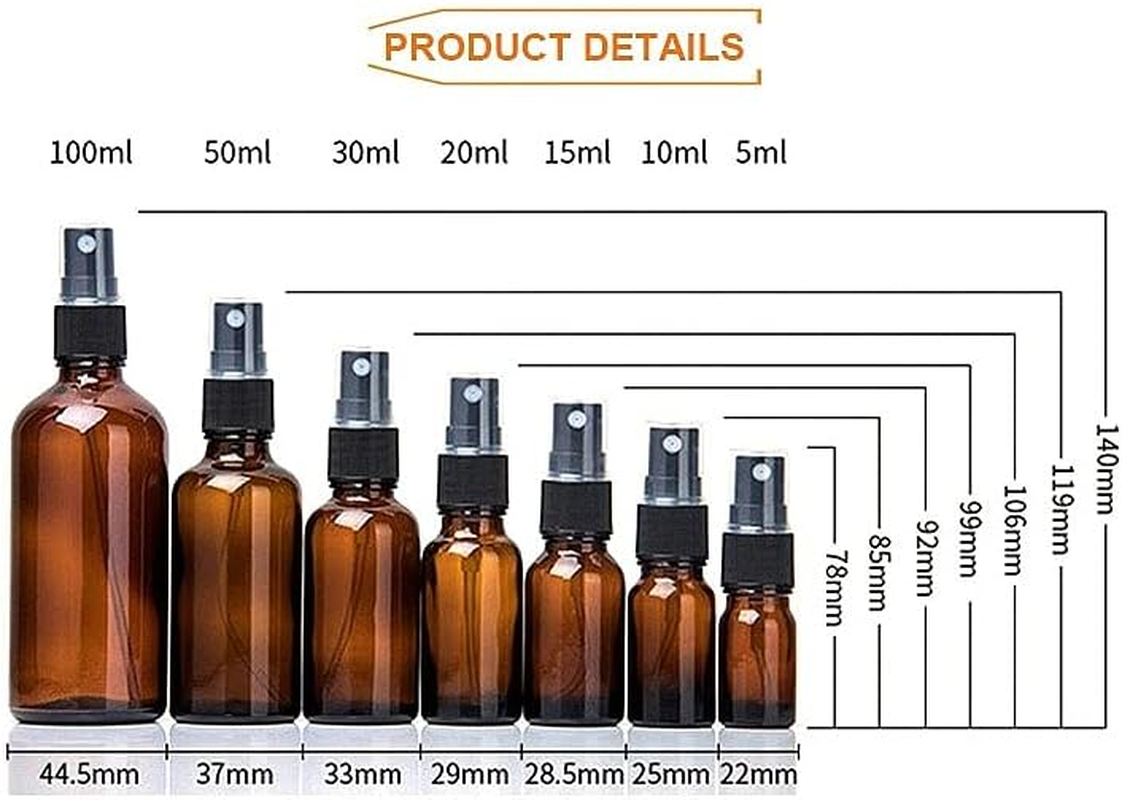 100Ml 50Ml 30Ml Amber Glass Spray Bottles for Essential Oils Empty Fine Mist Glass Spray Bottle Containers for Cosmetic Watering Flowers Cleaning image number 2