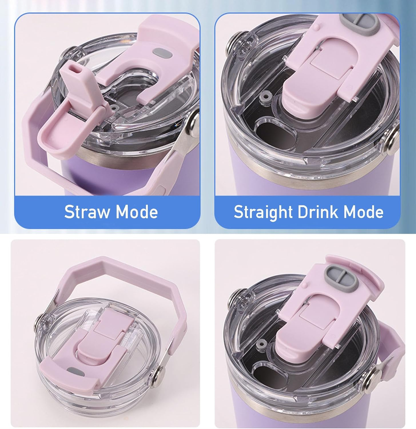 30Oz & 20Oz Replacement Lid for Stanley Iceflow Stainless Steel Tumbler，2 PCS Spill Proof Tumbler Cover with Handle & 2-In-1 Flip Straw Spout，Leak-Proof Splash Resistant (Grey) image number 4